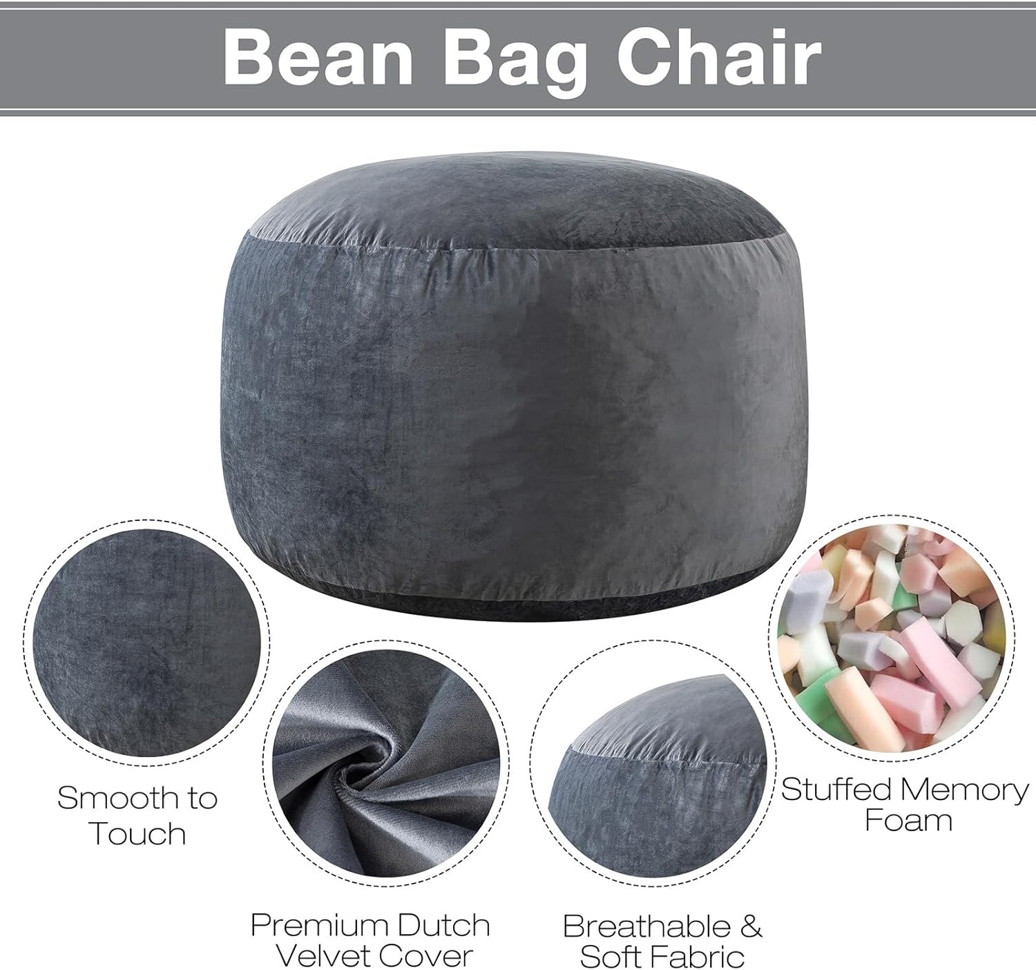 Large Bean Bag Chair, Memory Foam Bean Bag Chairs for Adults Filler Included