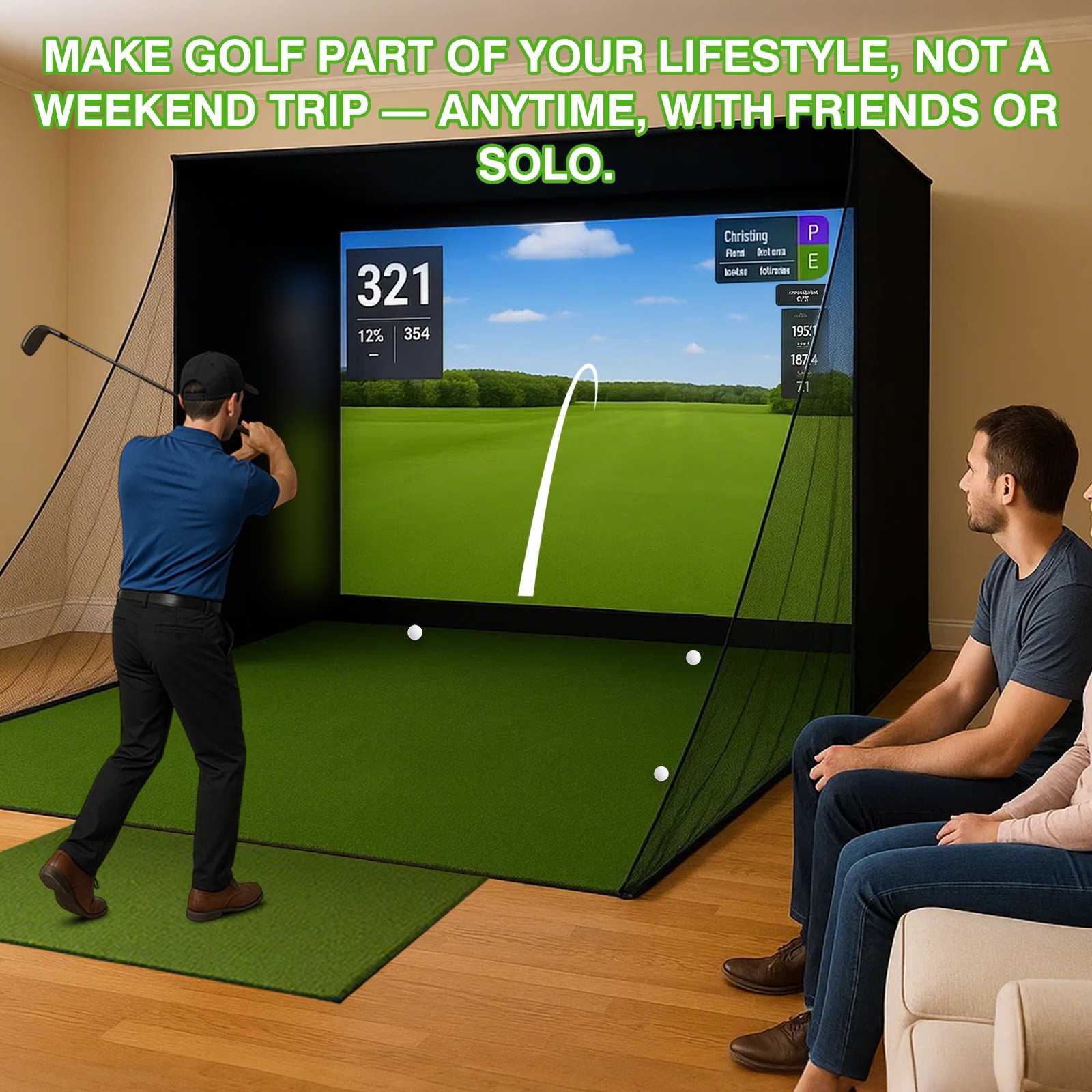 10 × 8 ft Enhanced Edition Golf Simulator Enclosure Nets Sturdy Indoor Golf Cage