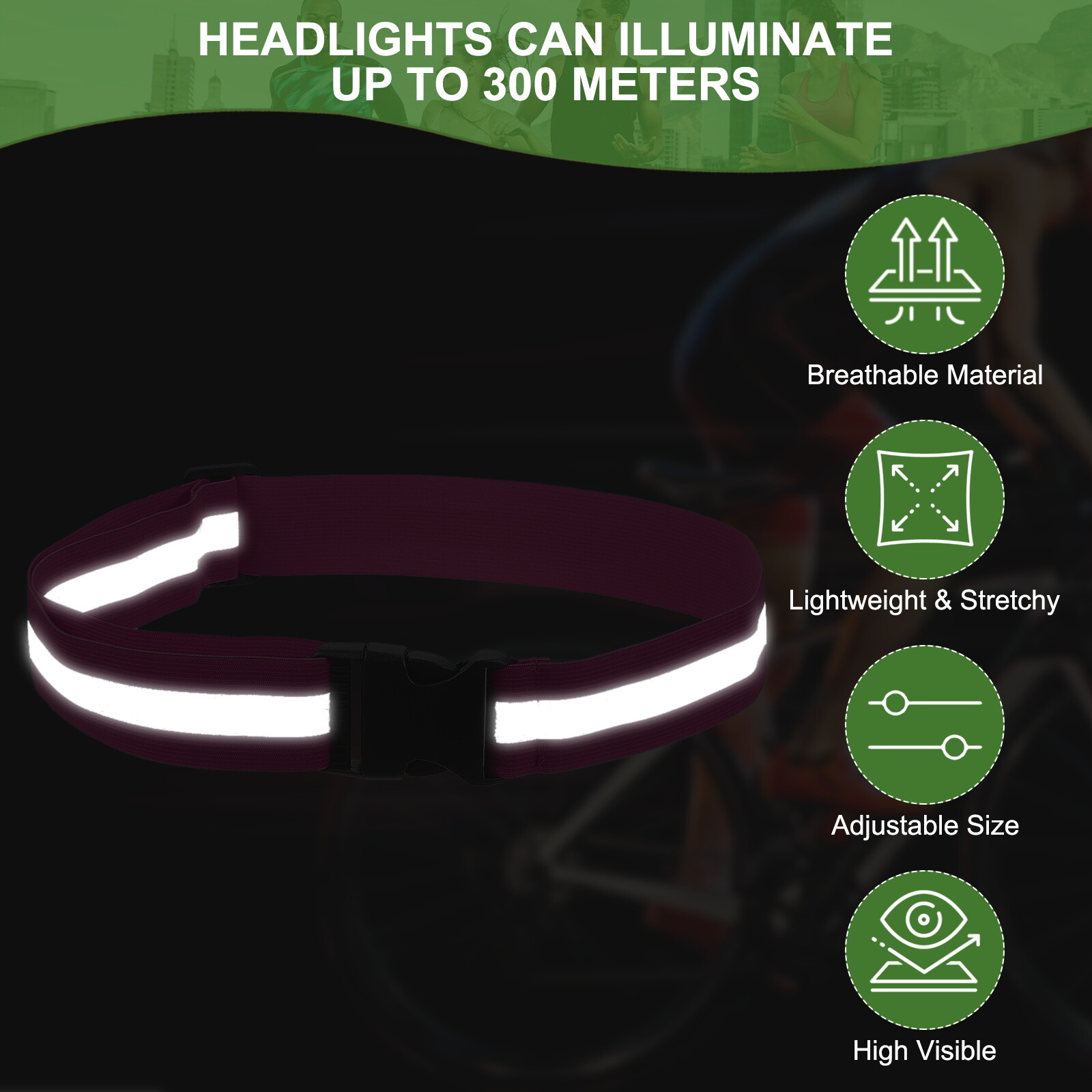 Reflective Belt, Adjustable Hi-Vis Safety Running Gear Belt, Rose Red