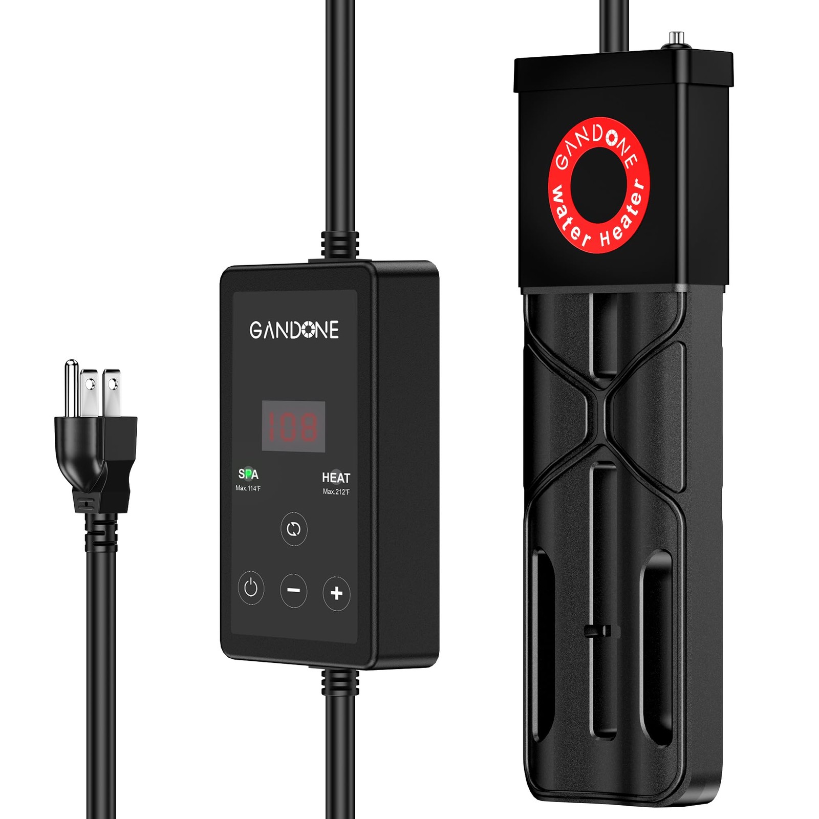 GANDONE Dual Spa Water Heater, Portable Hot Tub Immersion Heater Black