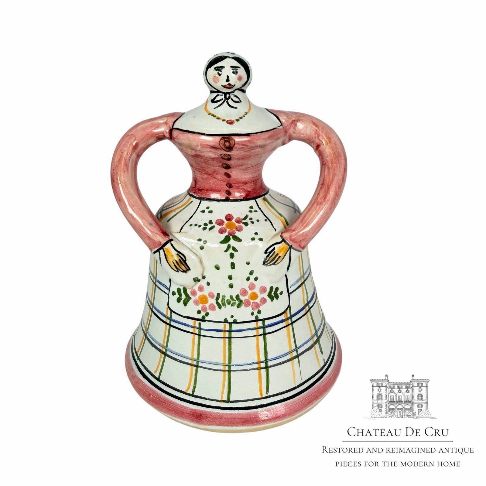 Ceramic Woman Dinner Bell Vintage hand-painted In Spain Spanish Señorita Pink