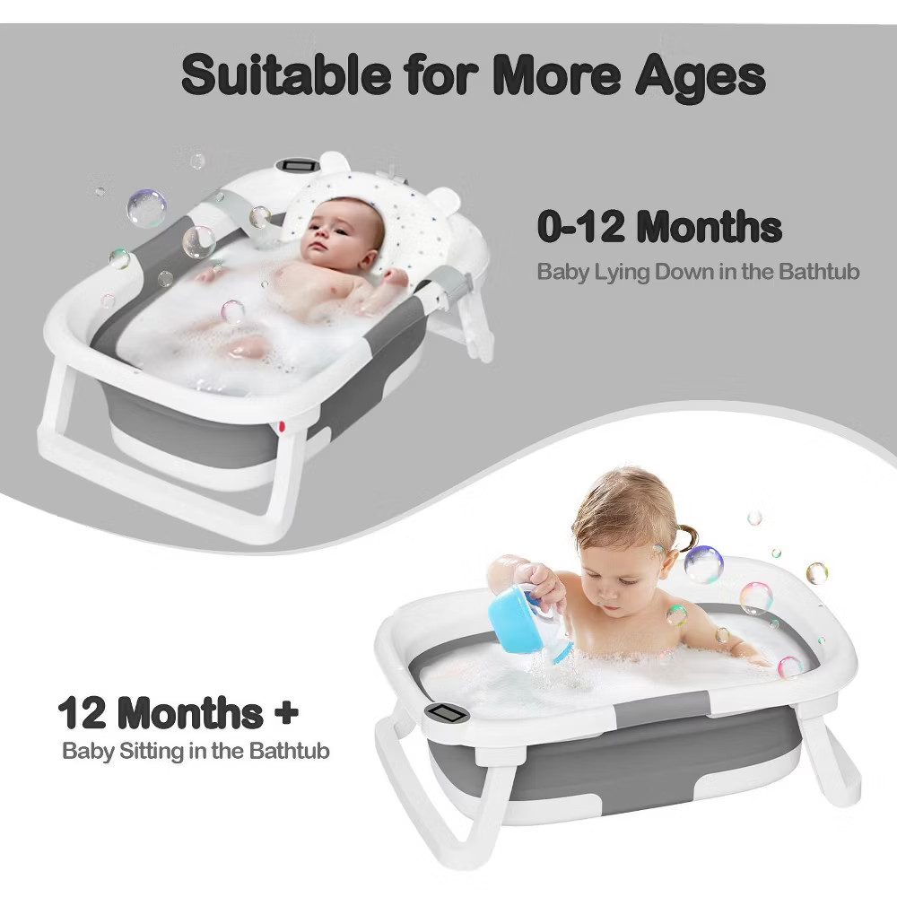 TUMAJUP Collapsible Baby Bathtub for Infants and Toddlers with Soft Cushion and
