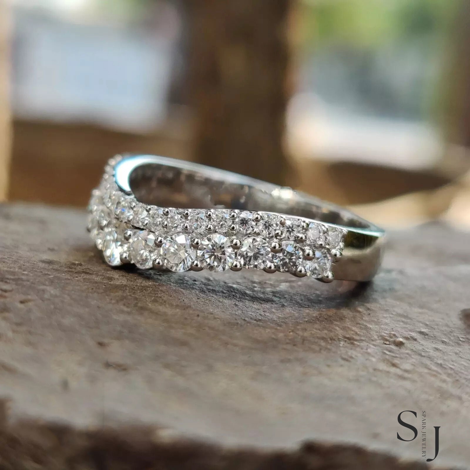 2.00 Carat VVS1 Round Cut Moissanite Eternity Wedding Band Solid 14k White Gold