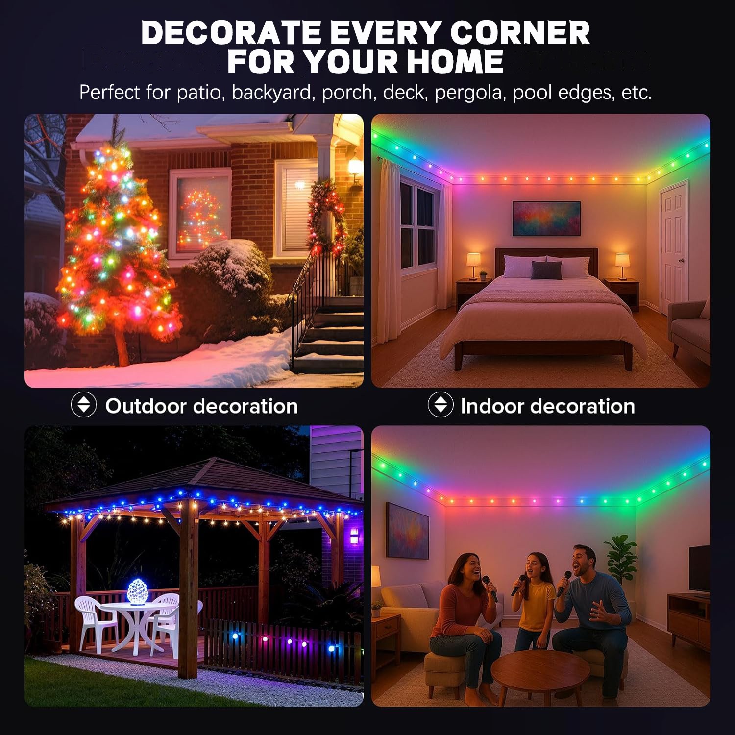Smart Permanent Outdoor Lights RGBIC Eaves Light for House Holiday Party Decor