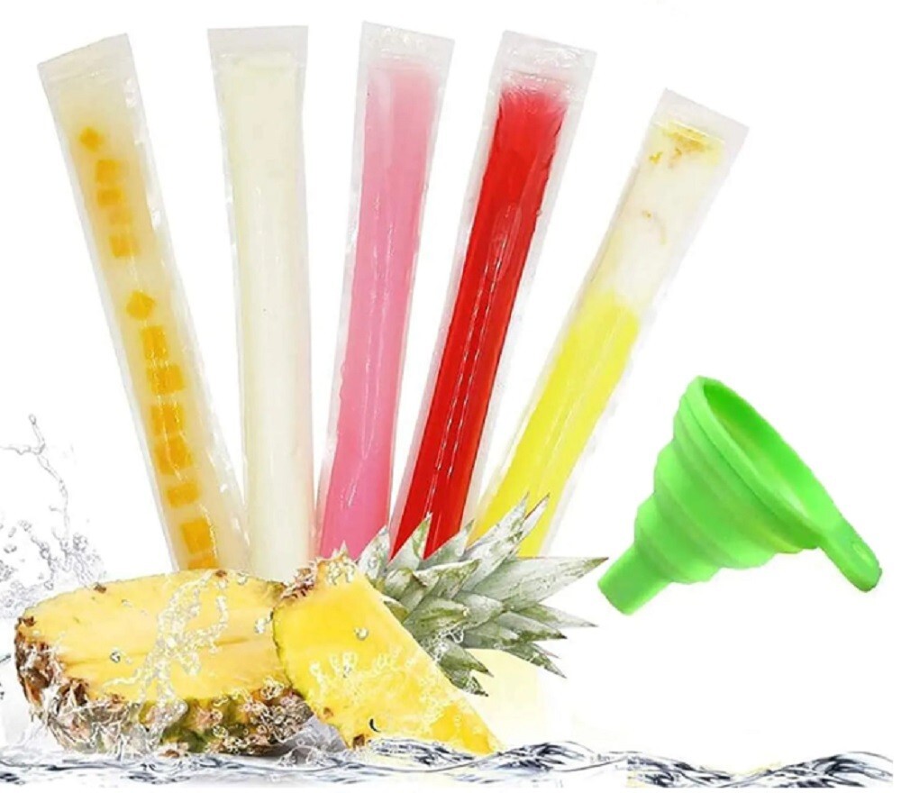 100 Pcs BPA-Free Popsicle Mold Bags-Freezer Tube Bags Ice Pop Pouch w a Funnel