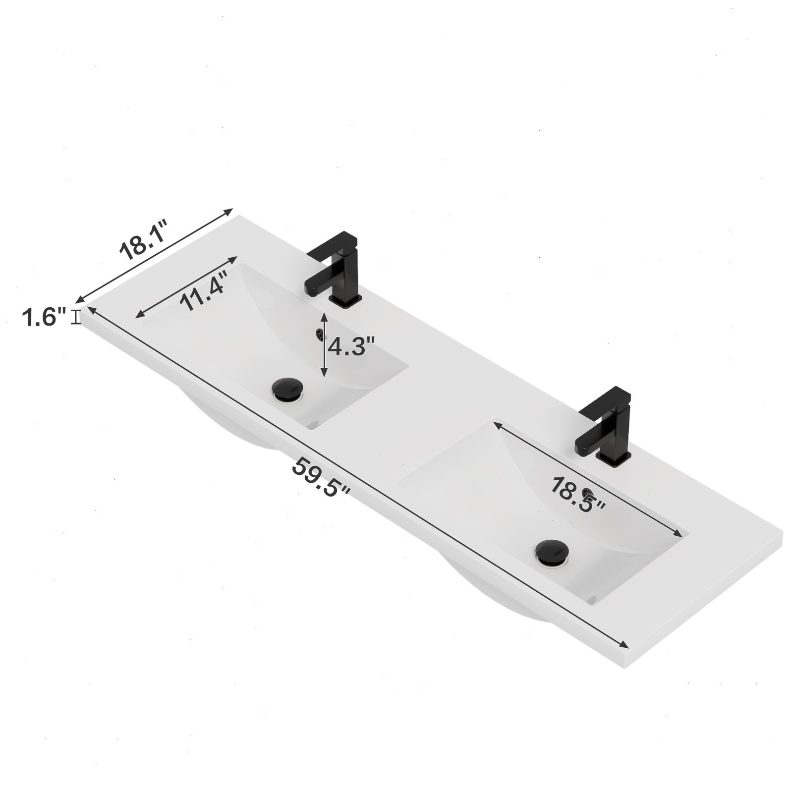 60" Double Sink Vanity Top Undermount Bathroom Sink