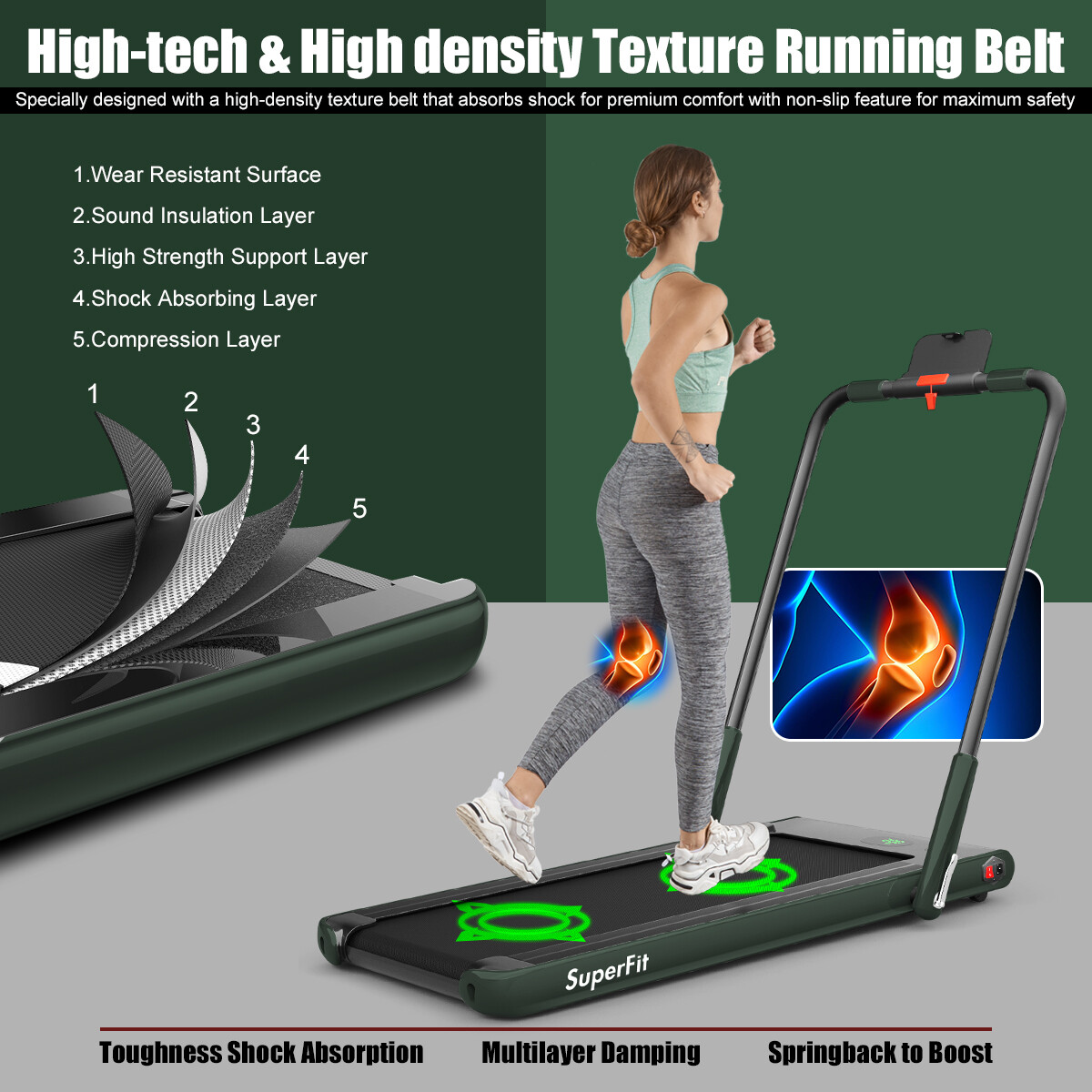 SuperFit 2.25HP 2 in 1 Folding Treadmill W/Blutooth Speaker Remote Control