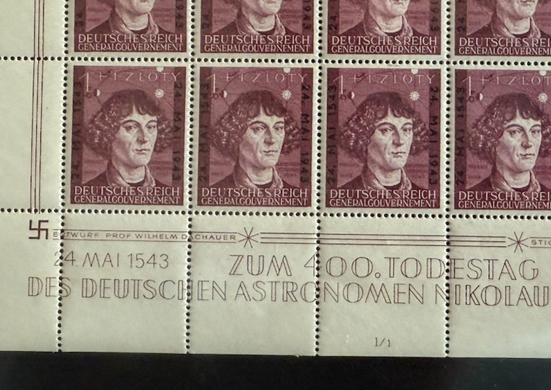 Poland: Germany, General Gov't Sc#NB41 Sheet 1943 WWII Reich, Copernicus MNH