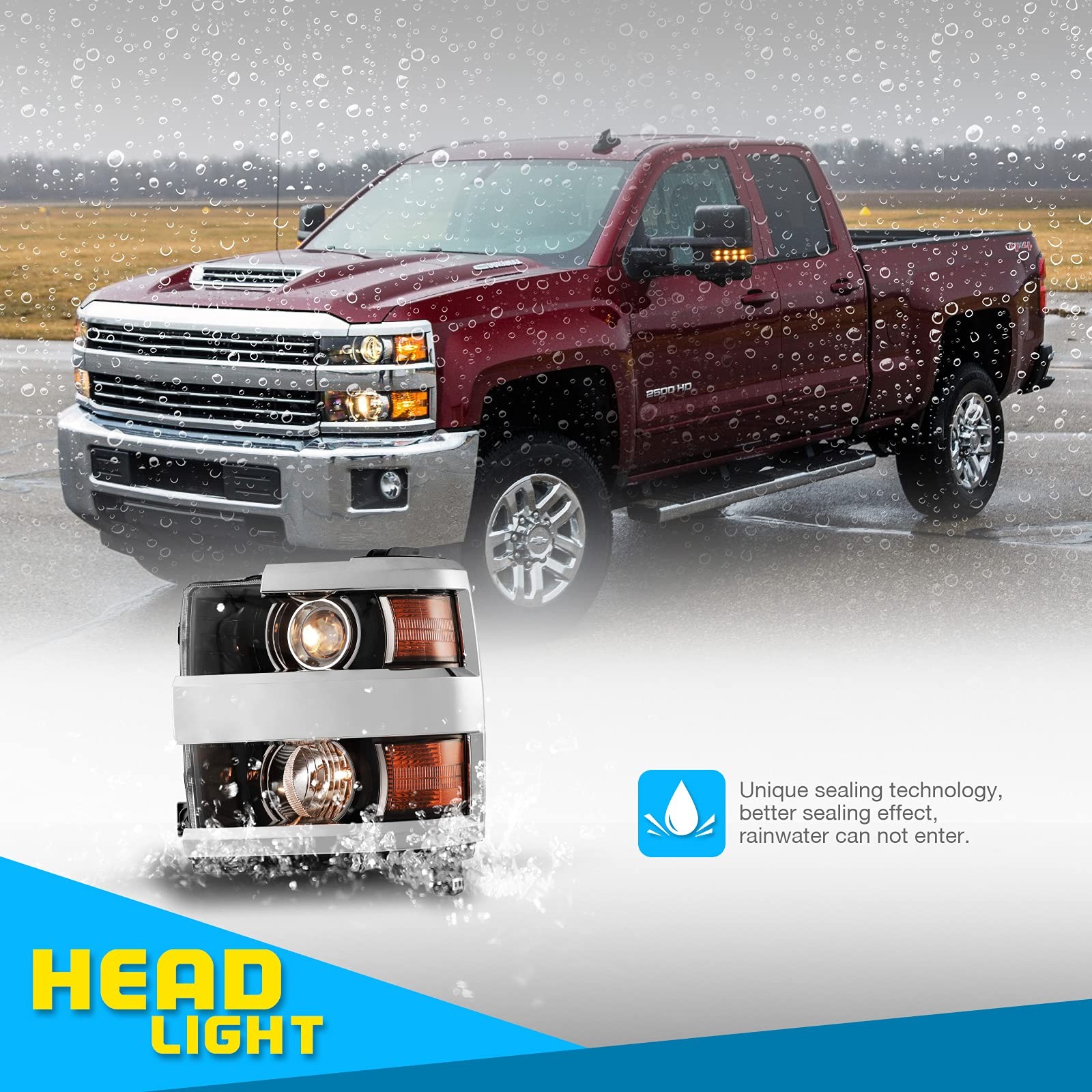 Projector Headlights For 2015-2019 Chevy Silverado 2500 3500 HD Lamp 1 Pair