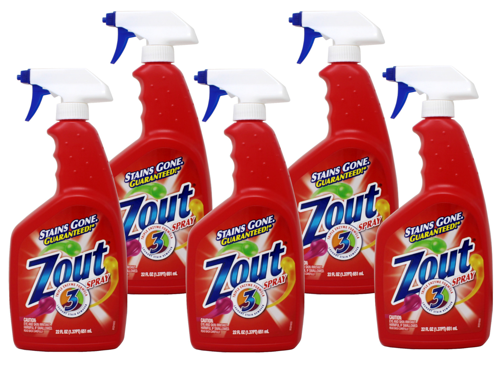 5 Pack of Zout Stain Remover Triple Enzyme Spray 22 Ounce