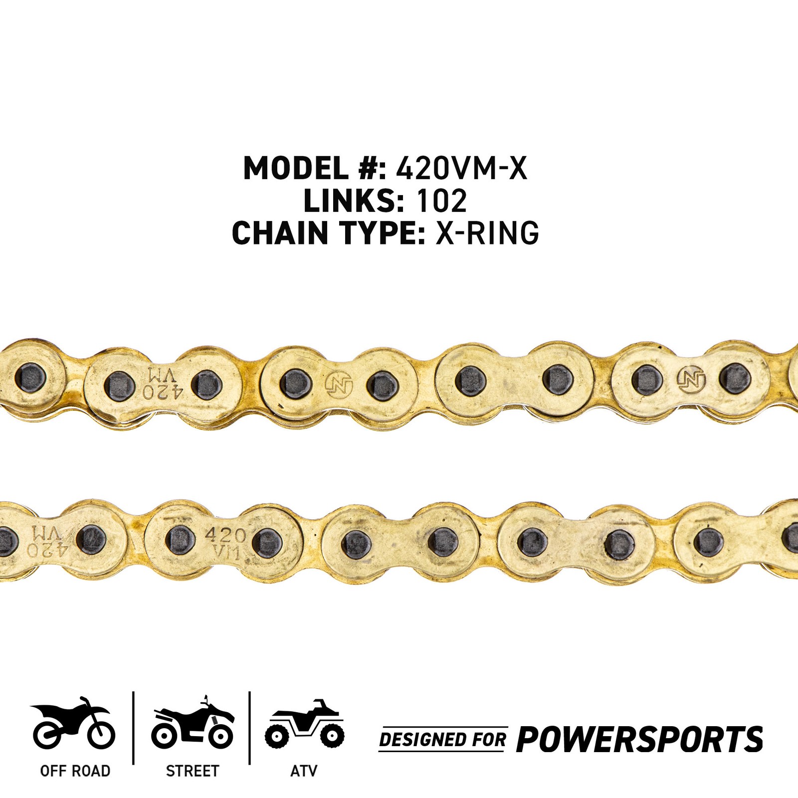 NICHE Gold 420 X-Ring Chain 102 Links With Connecting Master Link Motorcycle