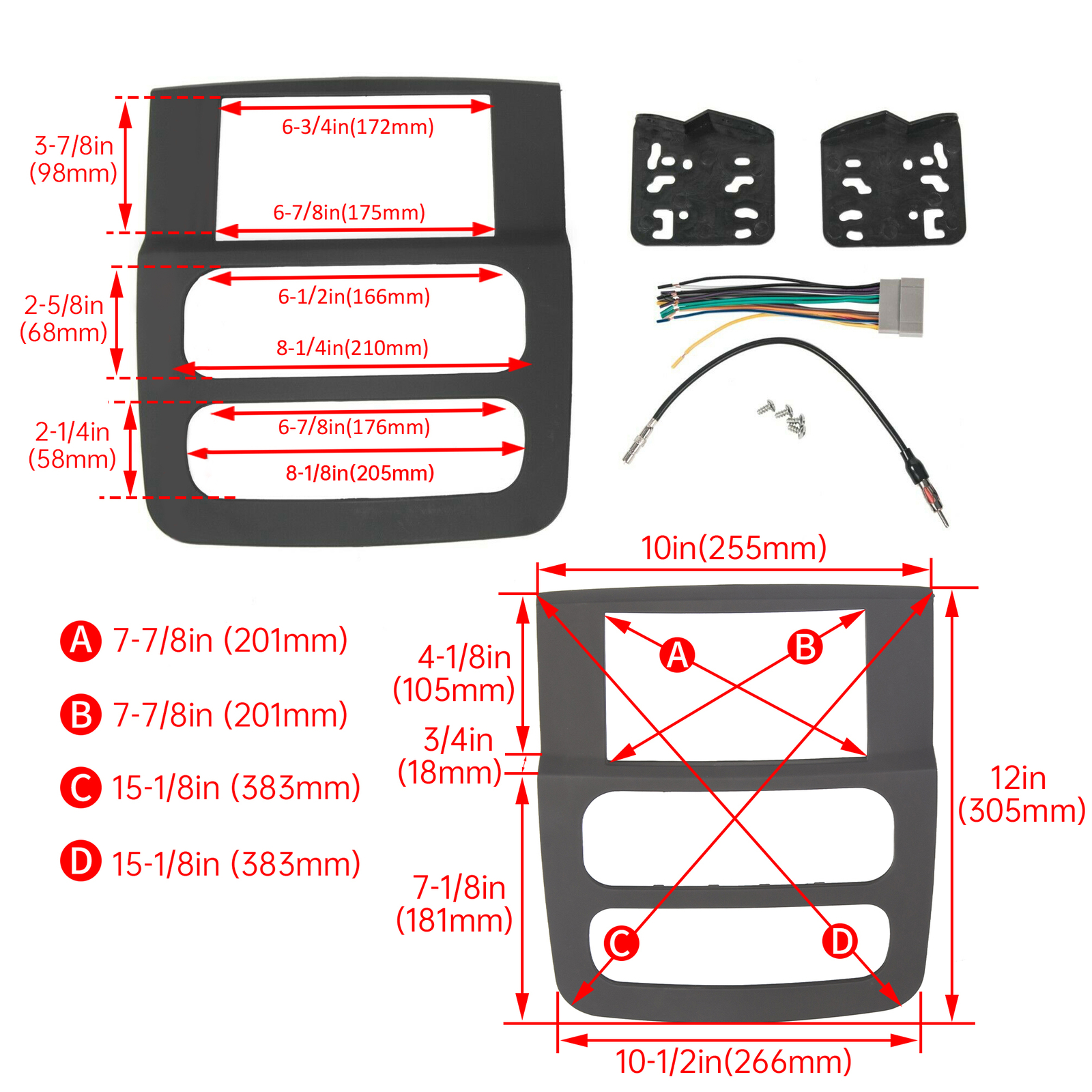Stereo Radio Double Din Install Black Dash Panel Kit For 2002-05 Dodge Ram Truck