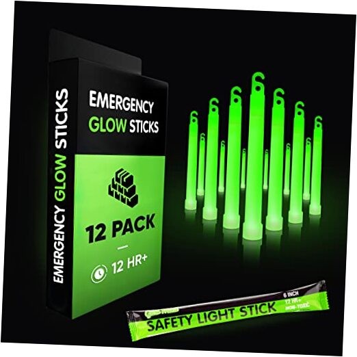 Emergency Glow Sticks with 12 Hours Duration, Individually 12 Pack Green