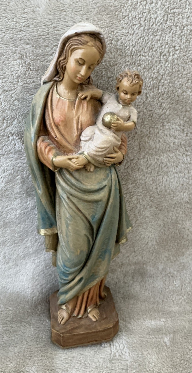 Vintage Malsiner Italy Madonna & Child Figurine Virgin Mary & Baby Jesus 9.5"