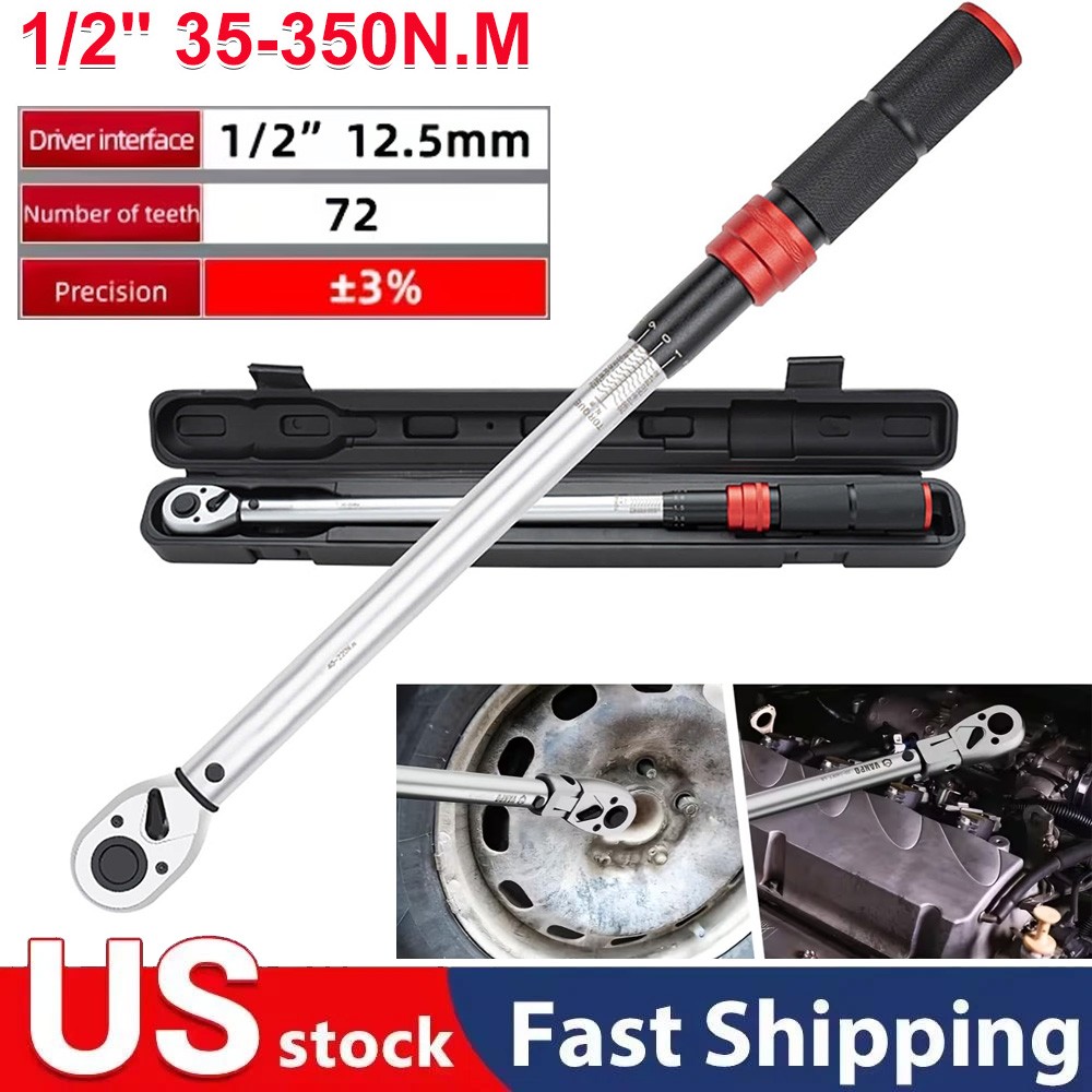 72-Tooth Torque Wrench Adjustable Torque Wrench 1/2" Drive 26-260ft.lb/35-350n.m