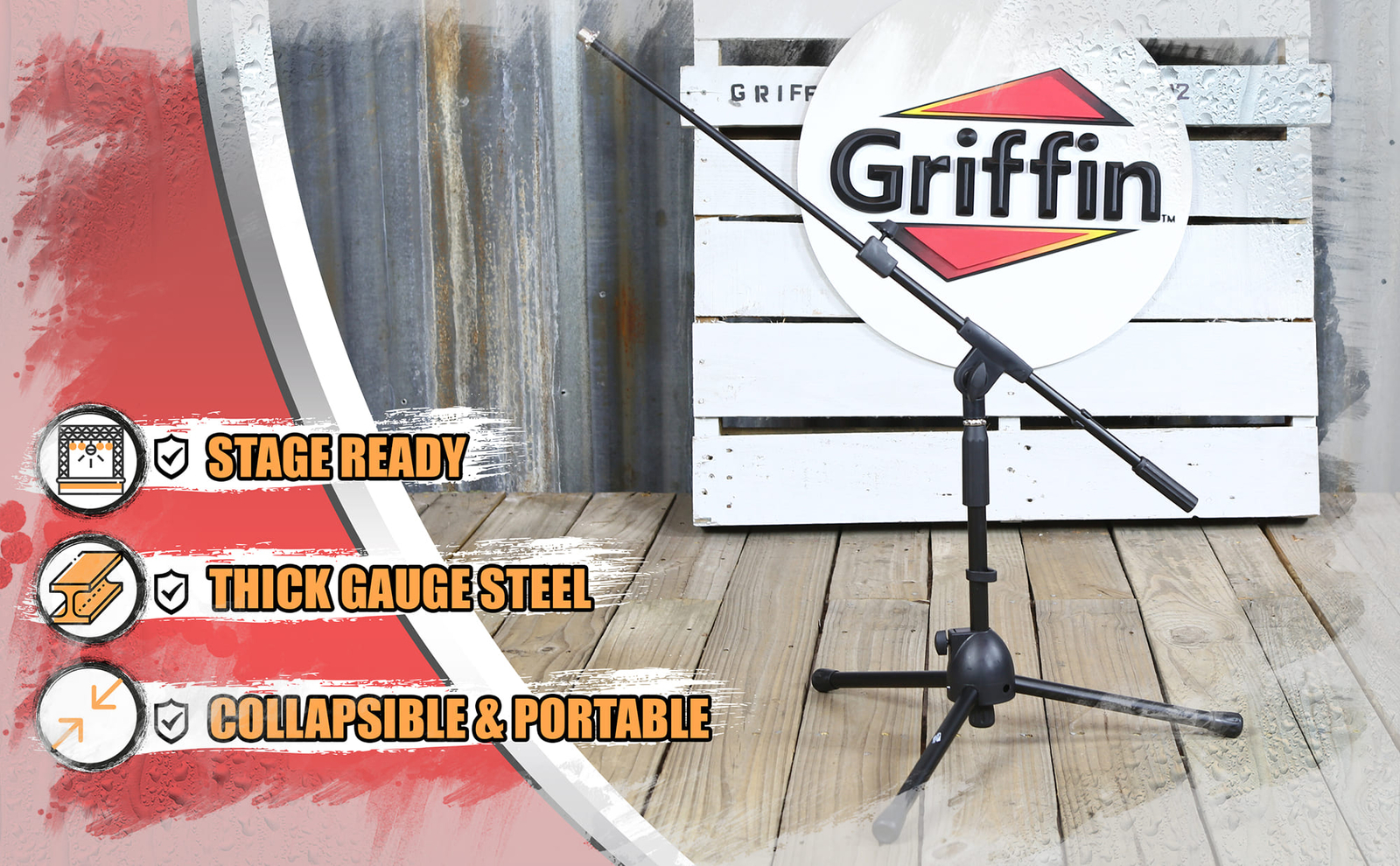 GRIFFIN Short Microphone Boom Stand | Small Low Mic Holder Guitar Amp Mount Drum