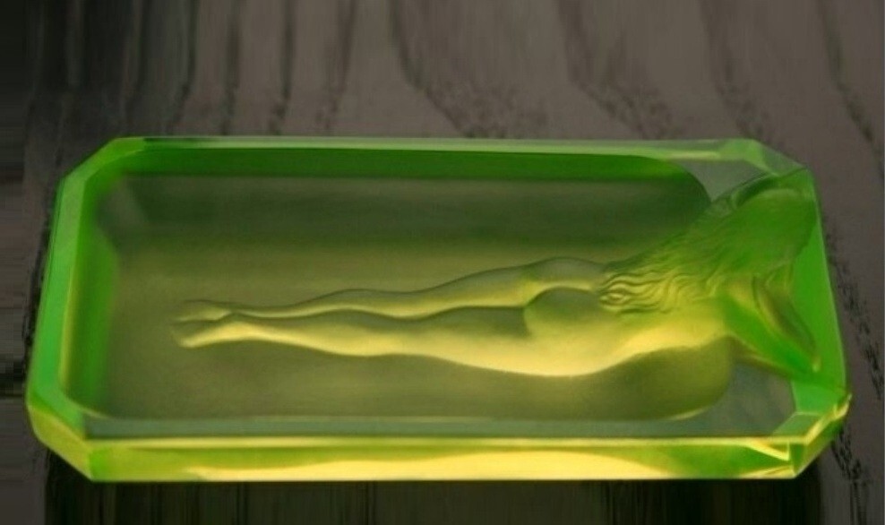 Art Deco Sculpture Yellow Vaseline Uranium Glass Bowl 1930' H.Hoffmann