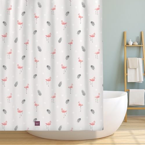 Quick-Dry Lightweight Shower Curtain – Made in 71"W x 74"L (Pack of 1) Flamingo