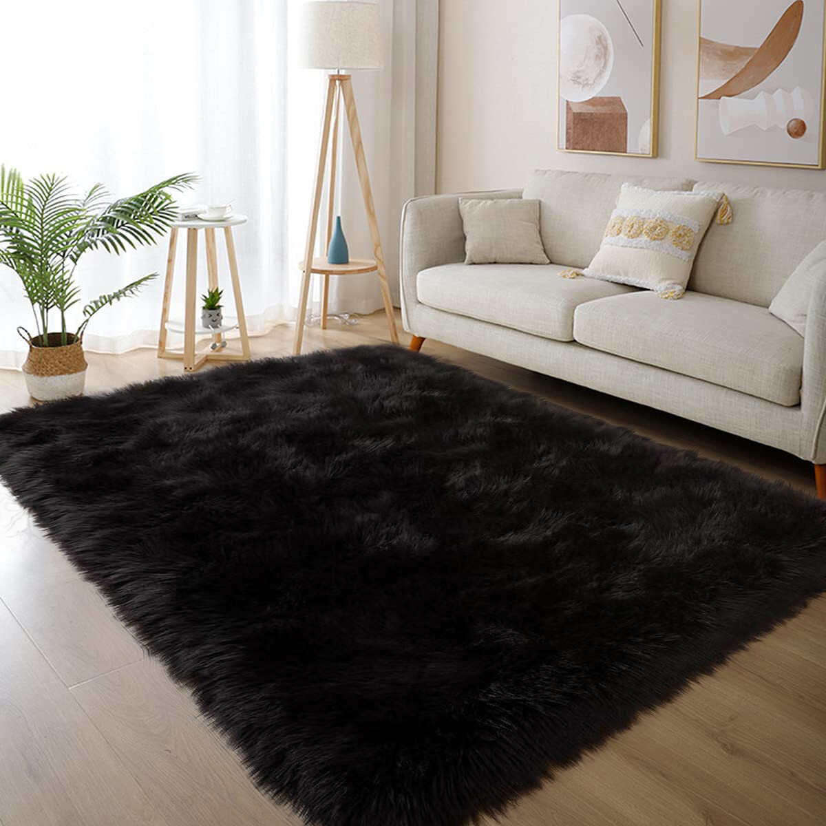 Faux Fur Sheepskin Area Rug Non-Skid Furry Carpet for Living Room in Many Colors