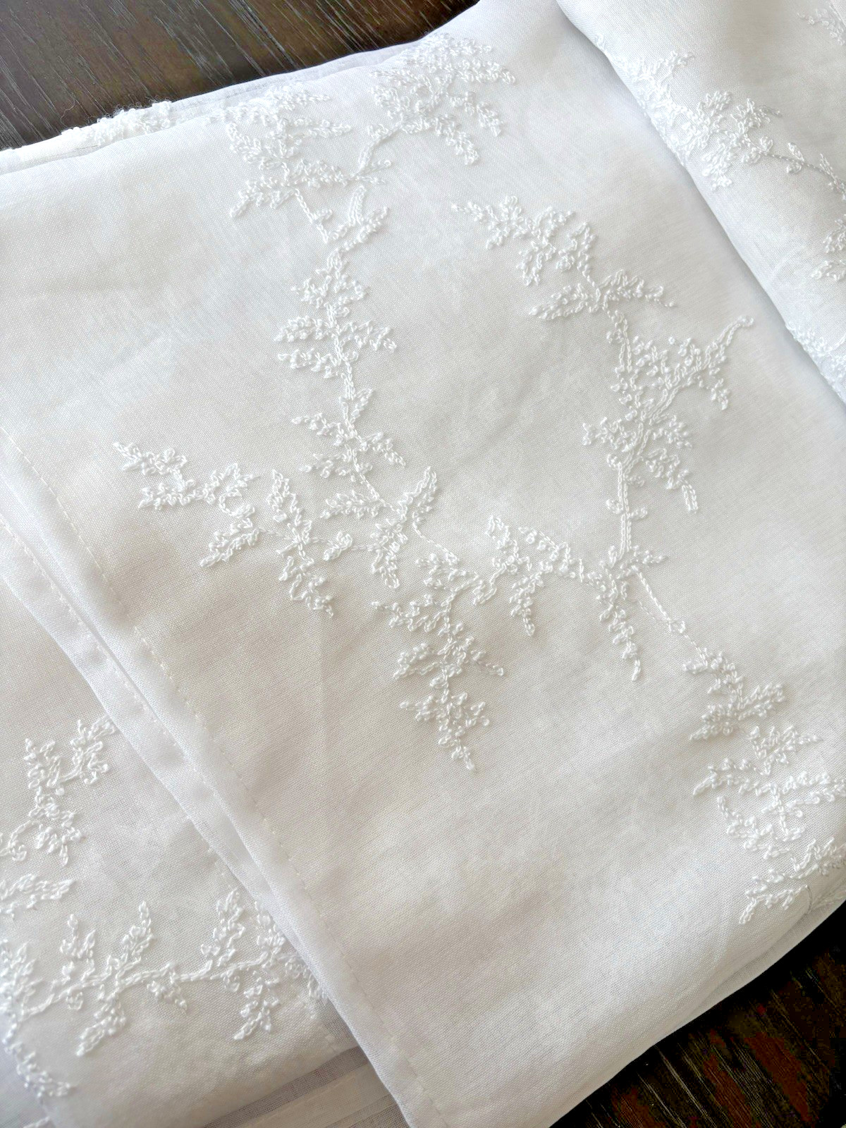 Laura Ashley Window Curtains 4 FOUR Panels 38 x 84 White Sheer Embroidered