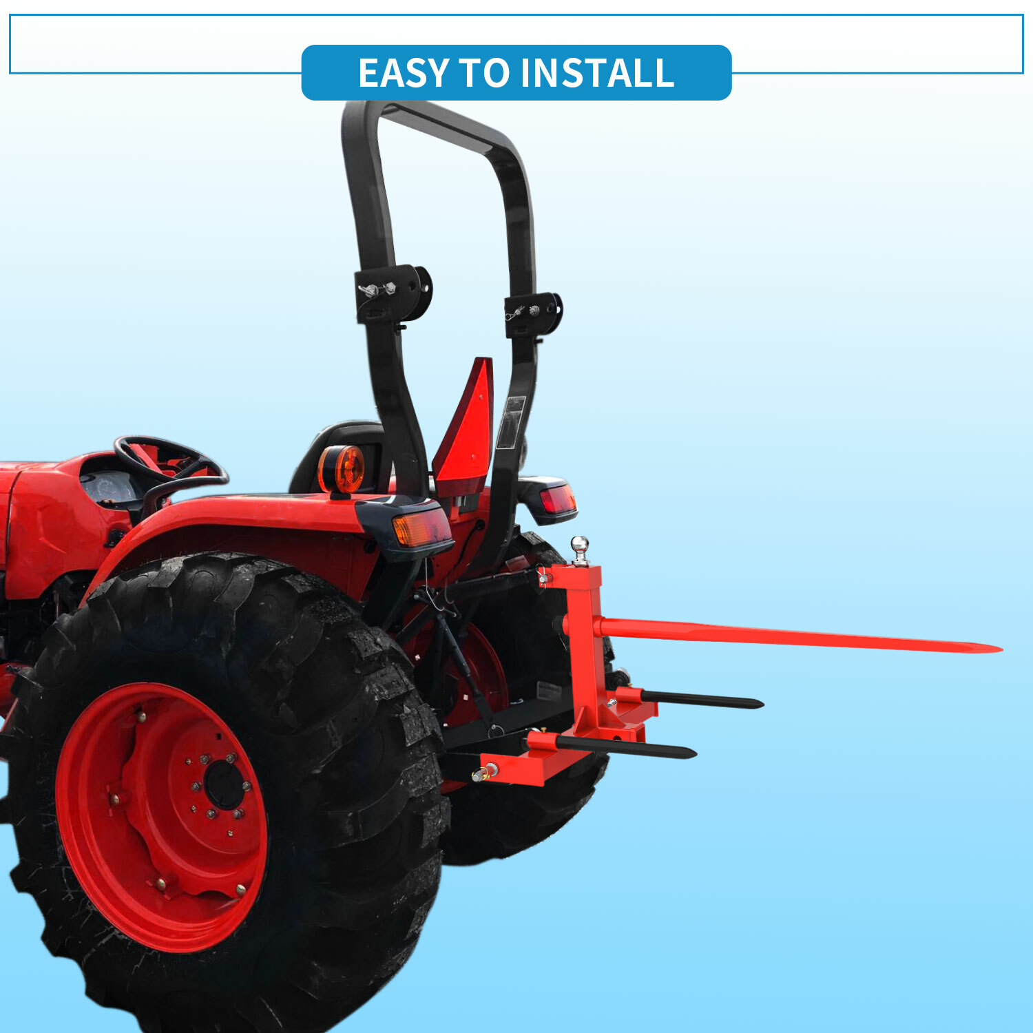 49" 3 Pt Trailer Receiver Hitch Hay Bale Spear Cat 1 Multi-function 3000 LBS