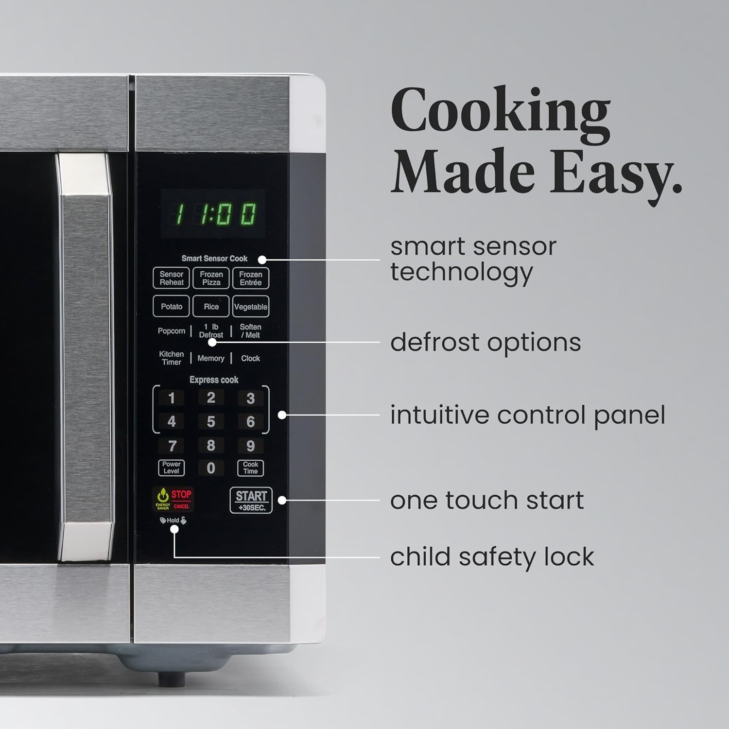 Farberware 1.6 Cu. Ft. Countertop Microwave Oven – 1100 W Power, Stainless Steel