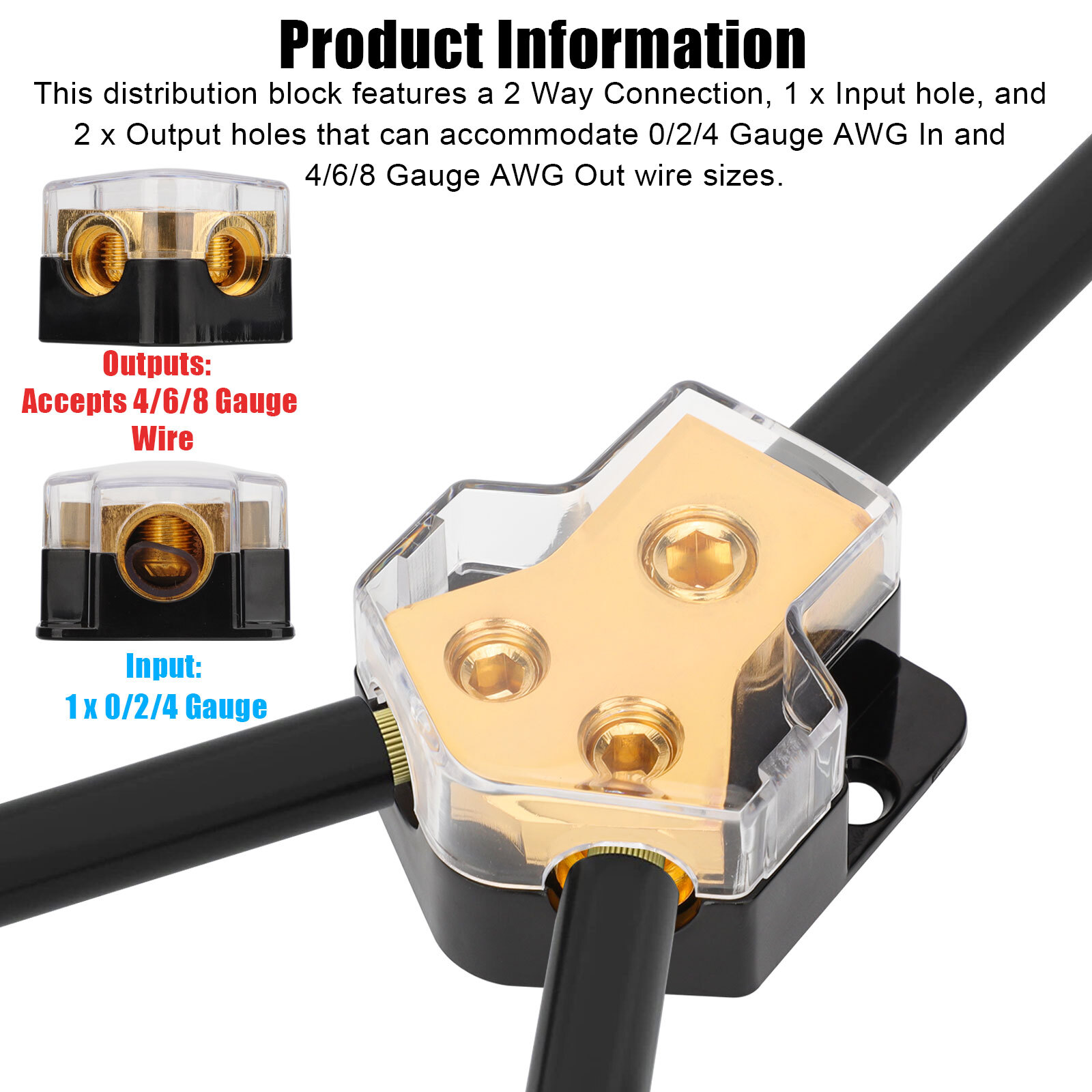 2PCS Power Ground Amp Distribution Block 0/2/4 Gauge Input 4/6/8 Gauge Output