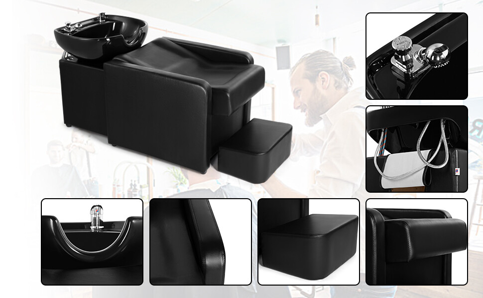 Artist Hand Backwash Unit Ceramic Bowl Sink Barber Chair Shampoo BeautySpa Salon