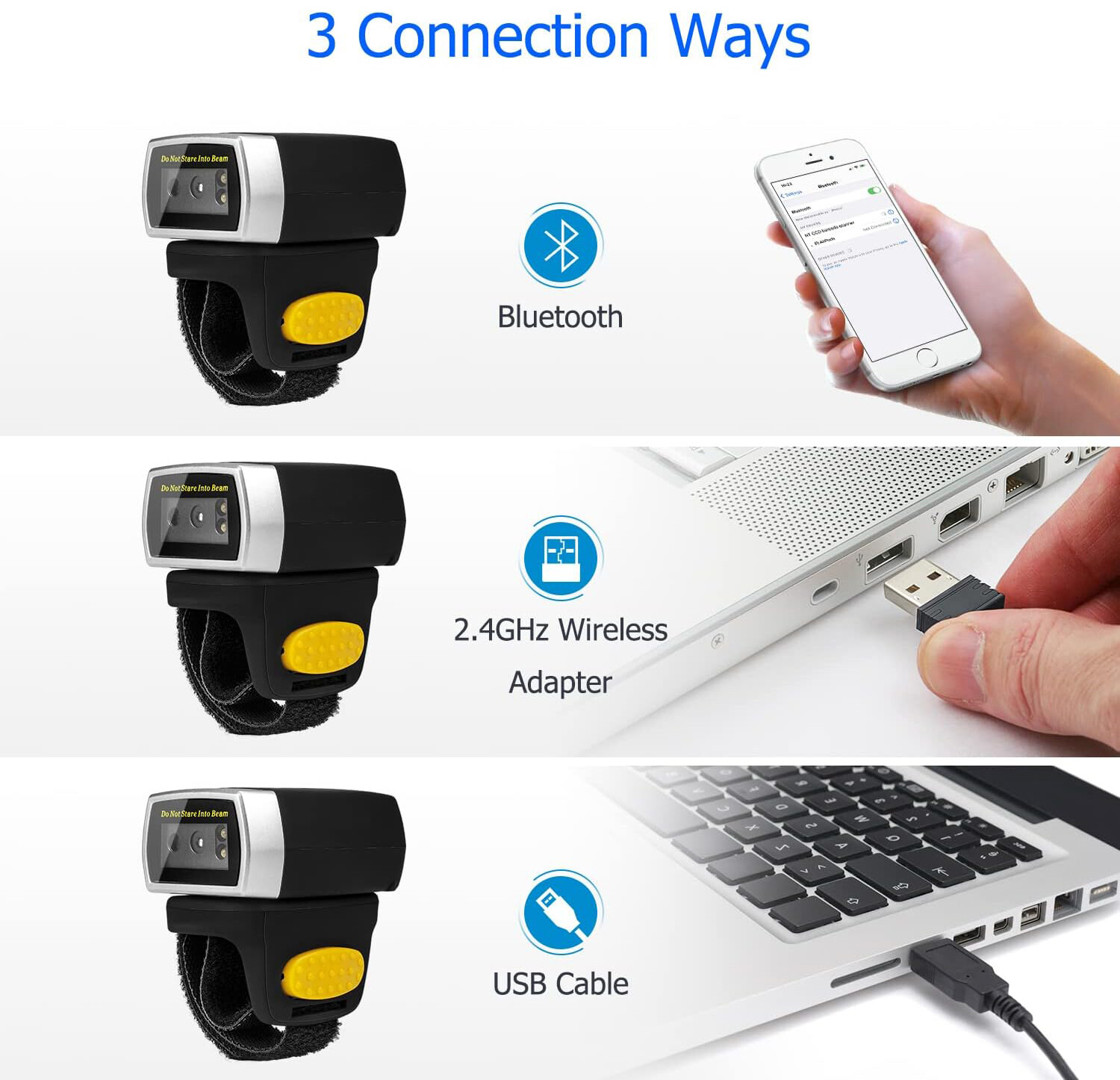 Wireless USB Finger Ring Barcode Scanner Bluetooth Reader for Android iOS Book