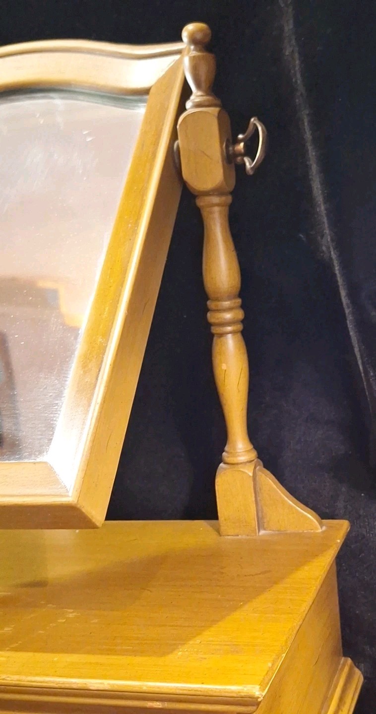 Antique Wood Tabletop Vanity Dressing Table Swivel Mirror with Storage Drawer
