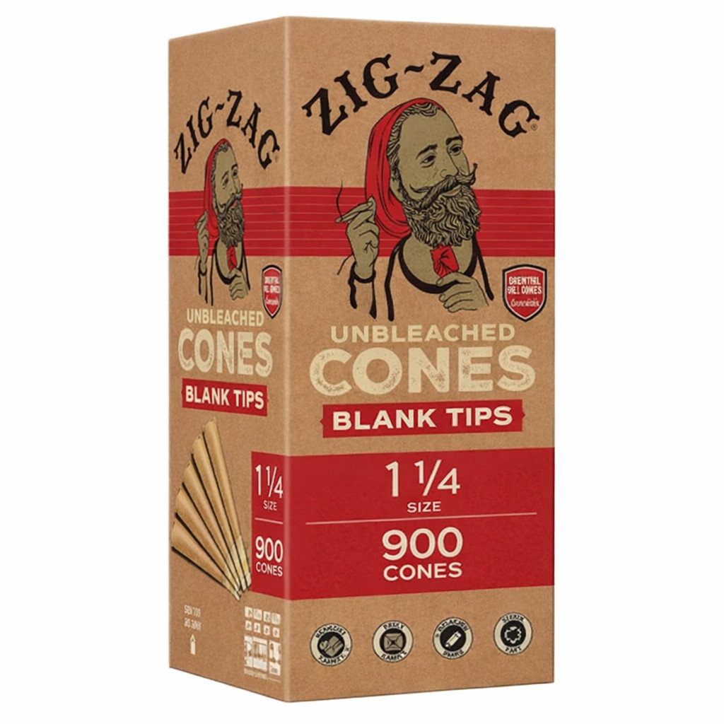 Zig‑Zag 1 1/4 Pre‑Rolled Cones – Blank Tip – Bulk 900 Pack | Authentic Slow Burn