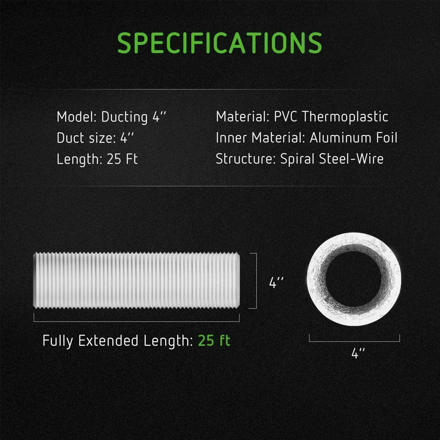 VIVOSUN 4''-8'' inch Flexible Aluminum Air Ducting Dry Ventilation Hose for HVA