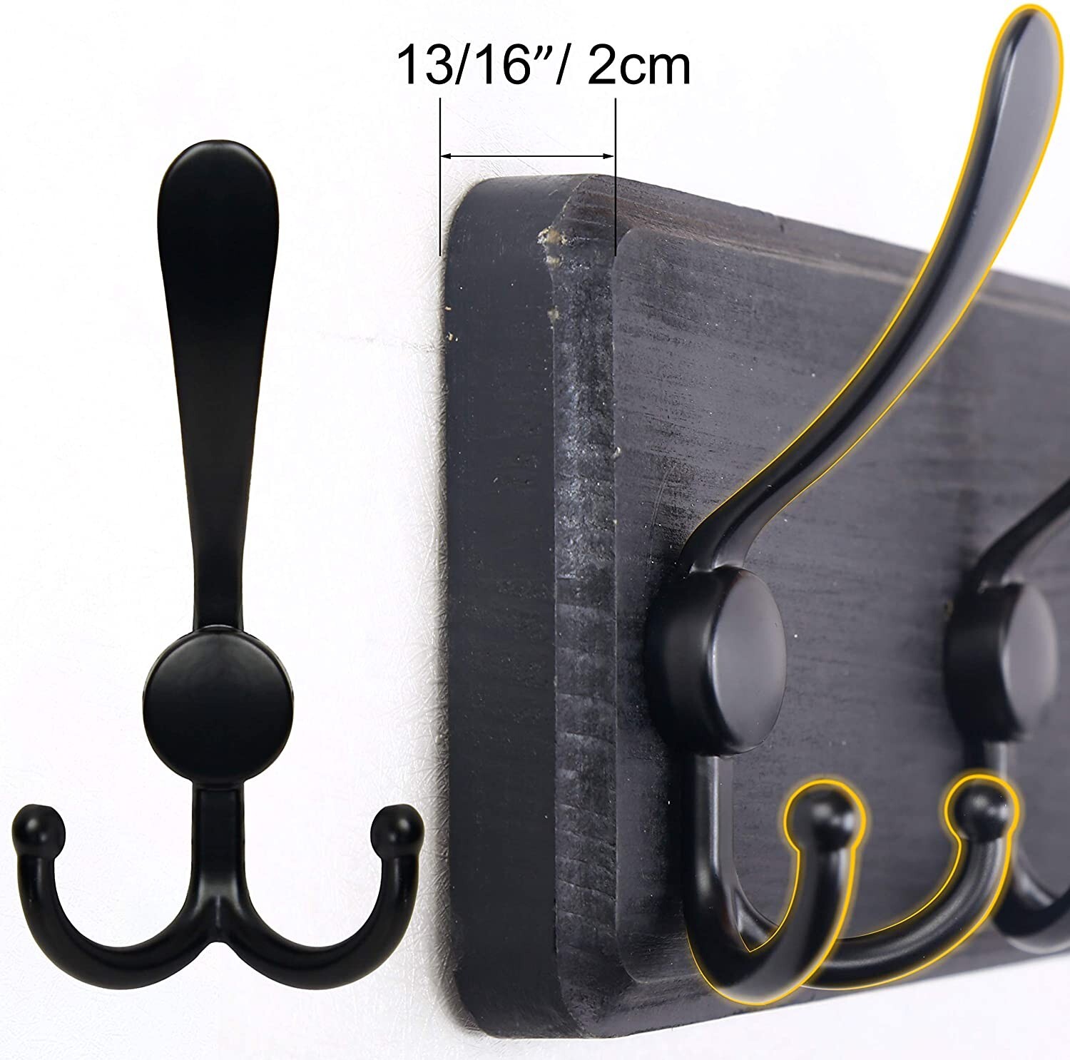 Rustic Coat Rack with 5 Hooks - Black Wall Mounted 24" Coat Rack - Solid Pine...