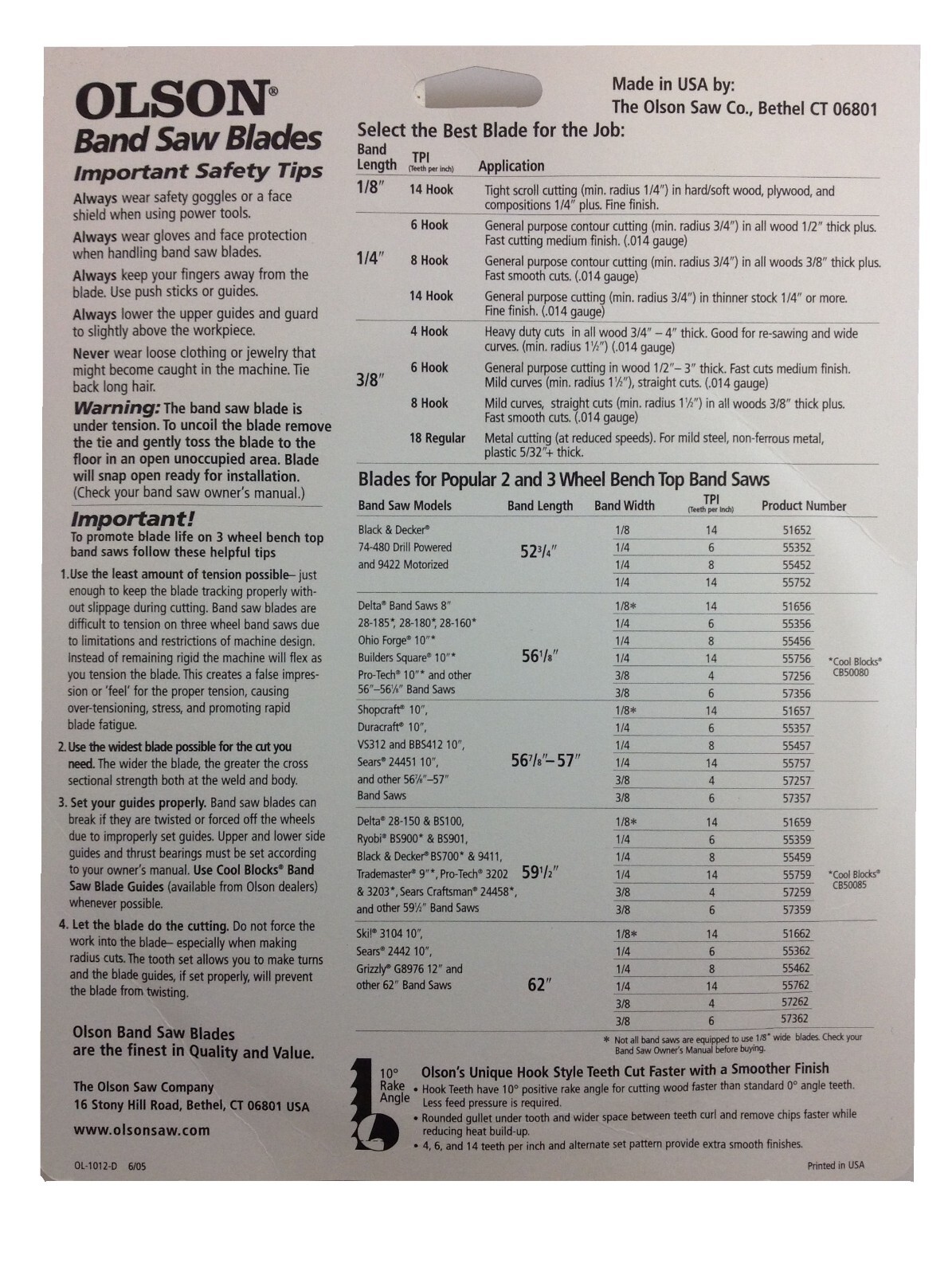 Olson Band Saw Blade 57" 56-7/8" inch x 1/8", 14TPI for Craftsman Shopcraft