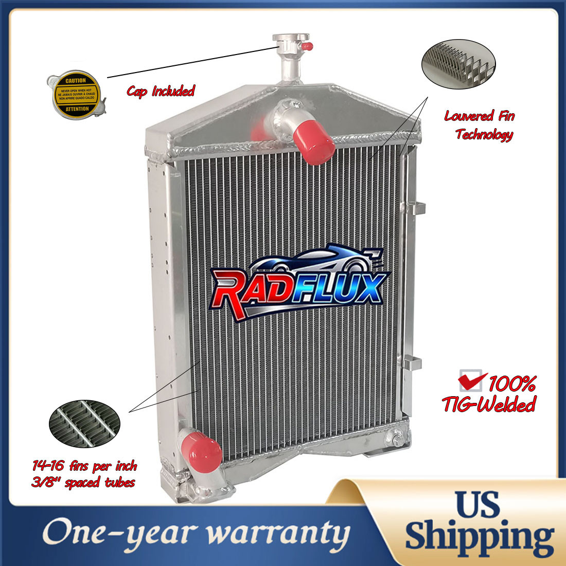Aluminum Radiator for Ford 8N 9N 2N #86551430 AR2018 8N8005 Tractors With Cap