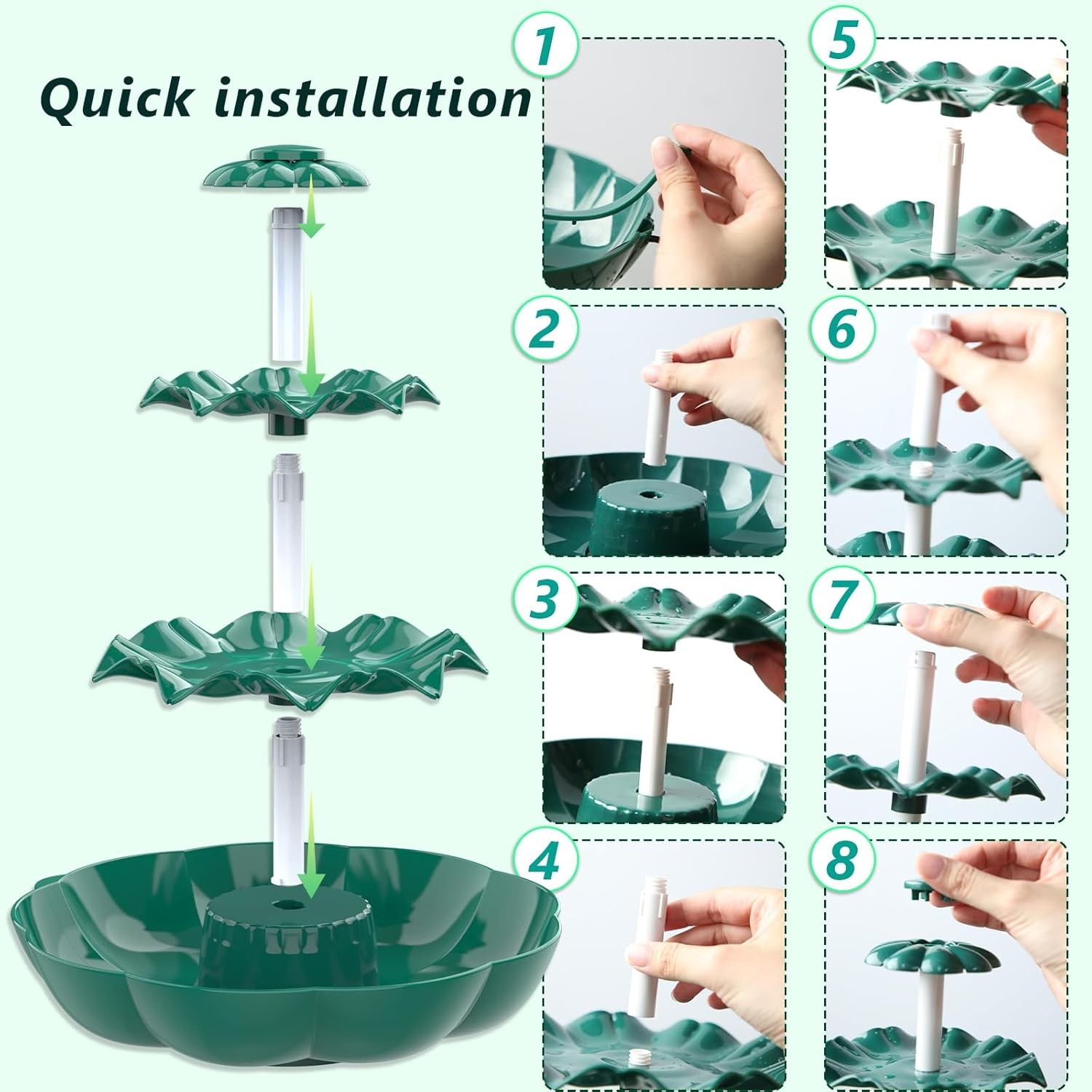 Solar Fountain, Solar Powered Water Fountain – 6.5W Dark Green 3-Tier Fountain,g