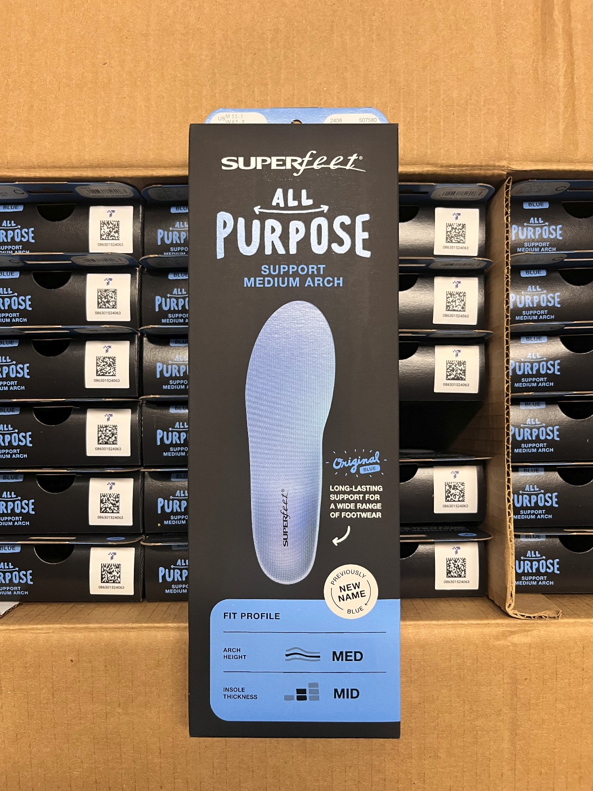 Superfeet All-Purpose Support Medium Arch Insoles (Blue) Size C M5.5-7/ W6.5-8