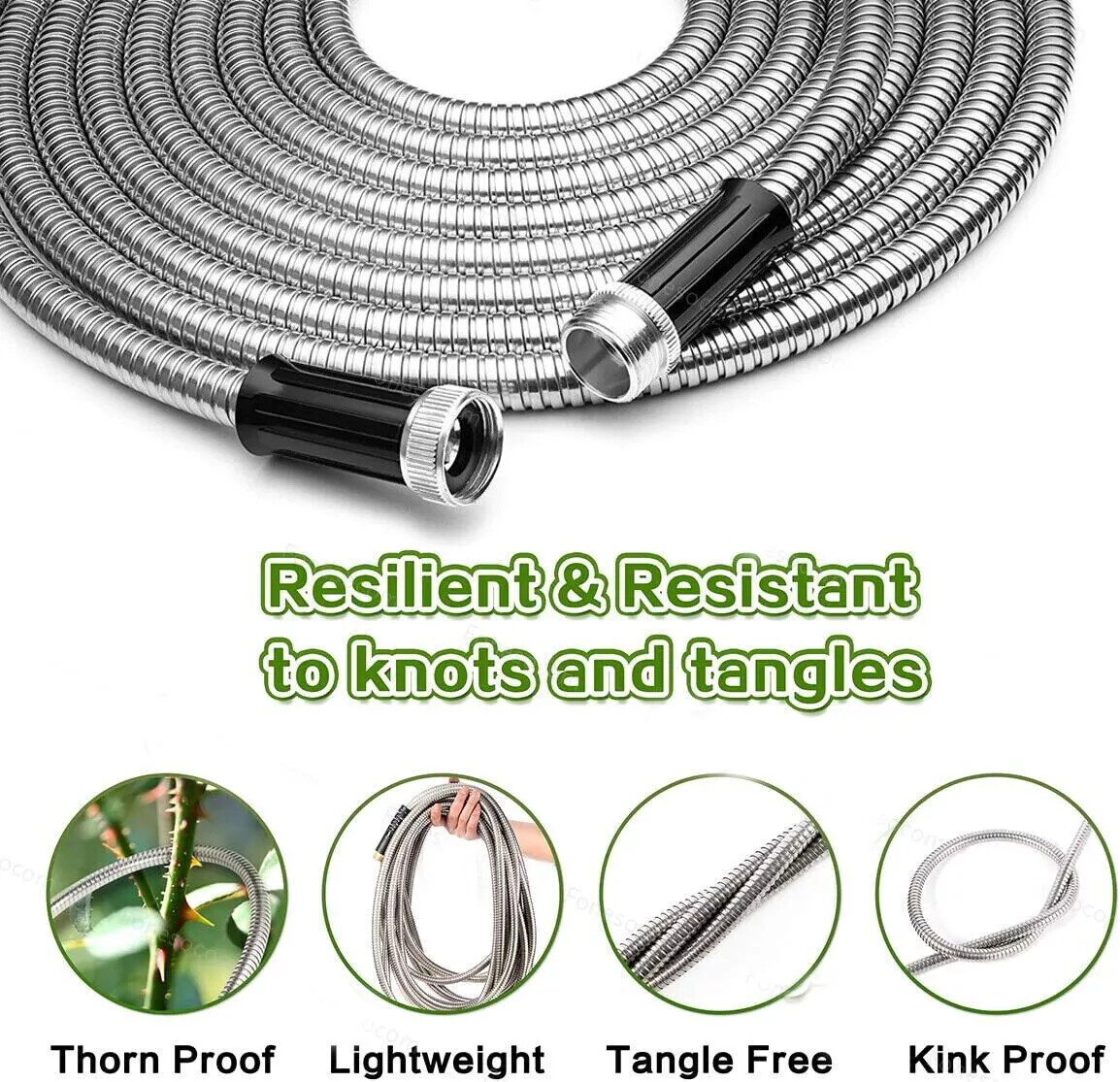 Stainless Steel Metal Garden Water Hose Pipe Flexible Lightweight 25/50/75/100FT