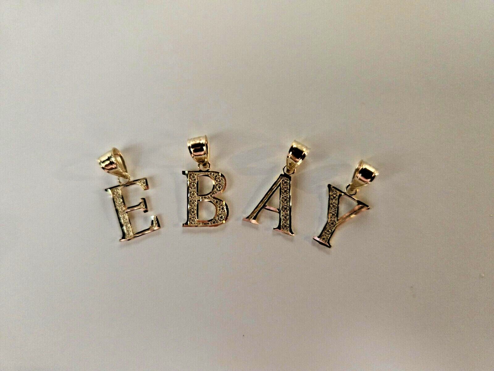 14K Solid Yellow Gold Initial Pendant Letter Charm Necklace Alphabet Diamond Cut