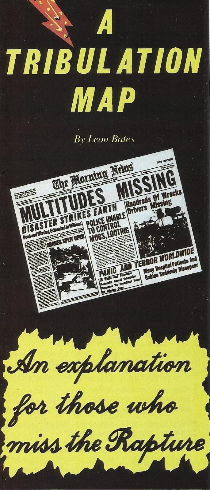A TRIBULATION MAP by Leon Bates, 1974. New Pack of 25 Brochures / Tracts.