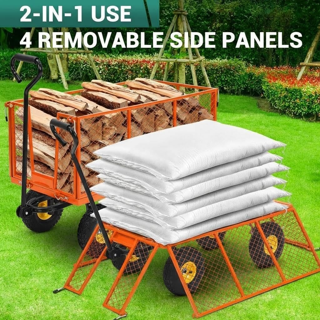 Heavy Duty Steel Garden Cart Pullable Garden Wagon with Removable Sides 1100LBS
