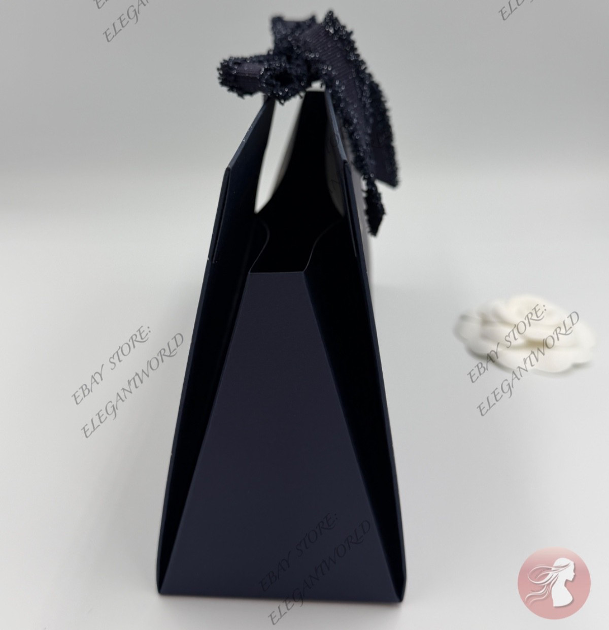 CHANEL Origami Signature DARK BLUE GIFT BOX w/ Ribbon & Tissue 8.75" x 5.5" x 3"