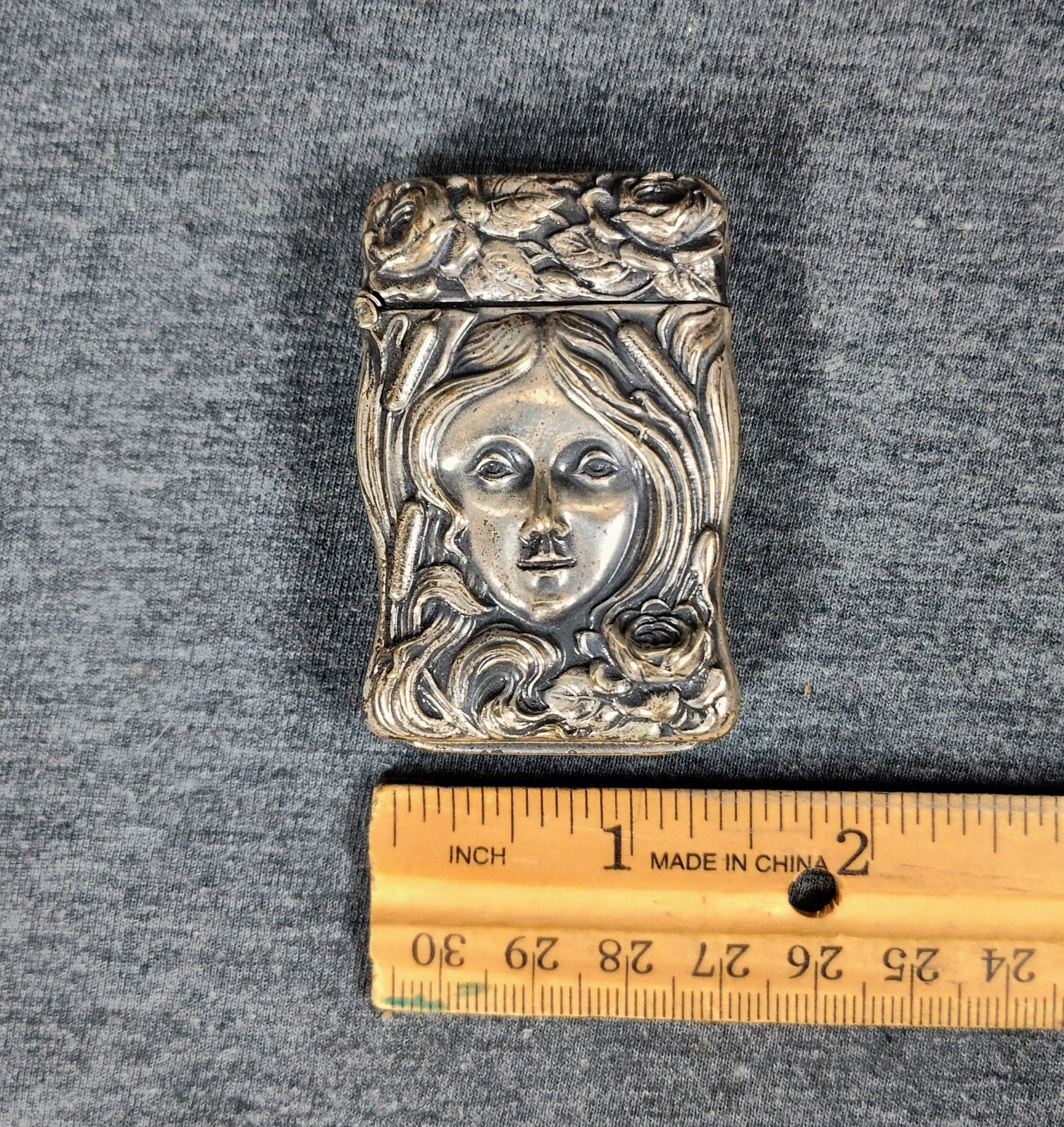 1870's Antique German Silver Art Nouveau Woman Lady Match Safe Vesta