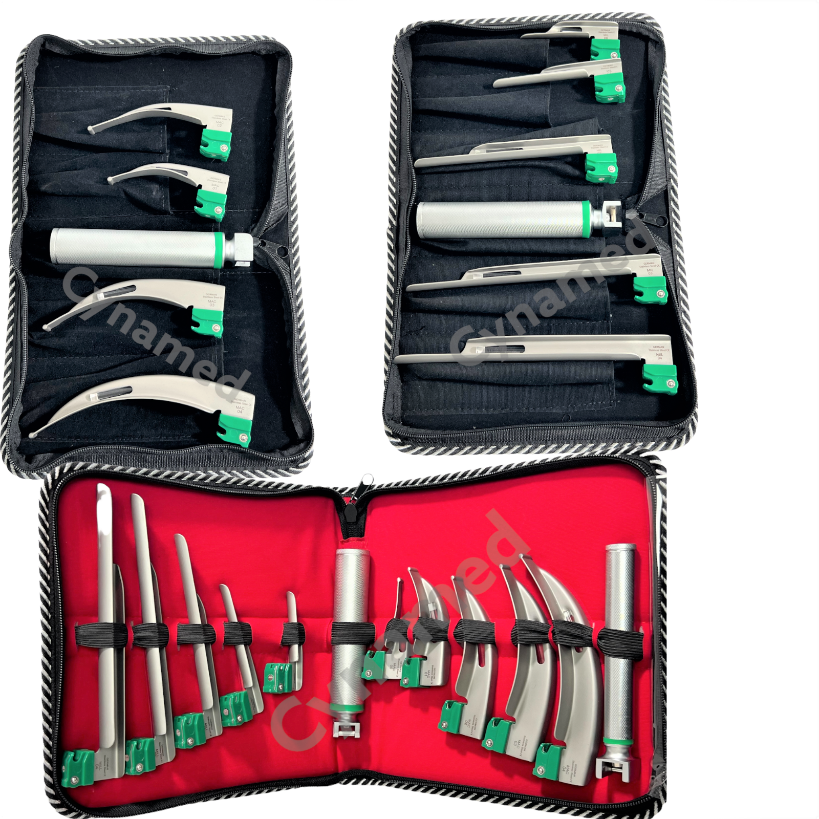 PREMIUM FIBER OPTIC LARYNGOSCOPE MAC + MILLER SET -EMT Anesthesia Intubation Kit