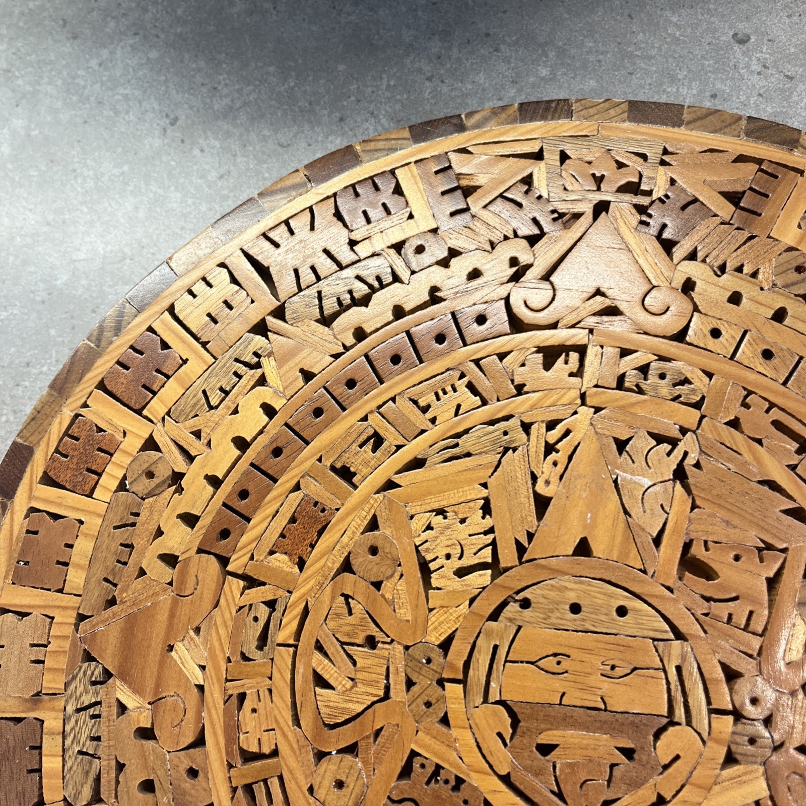 Vintage Aztec Mayan Calendar Mexico Inlaid Wall Hanging 13” Solid Wood