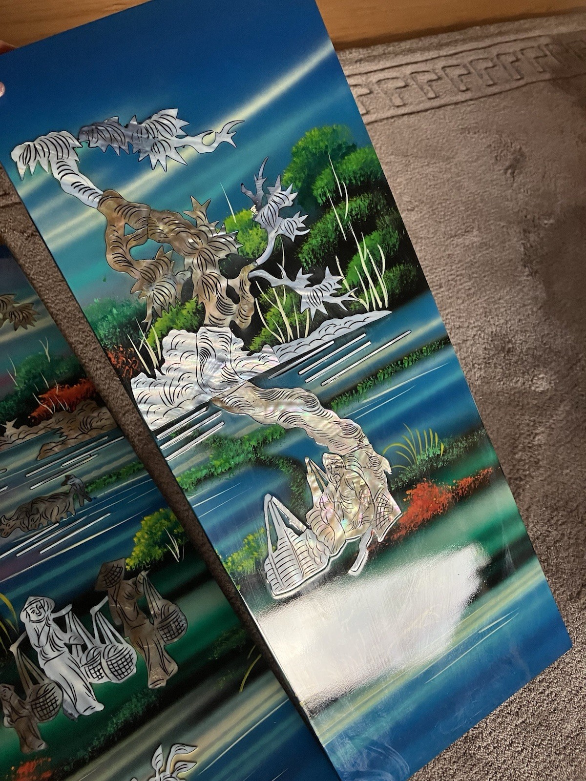 4-panel Handcrafted Vietnamese Lacquer And Mother Of Pearl Inlay Wall Art: 19X30