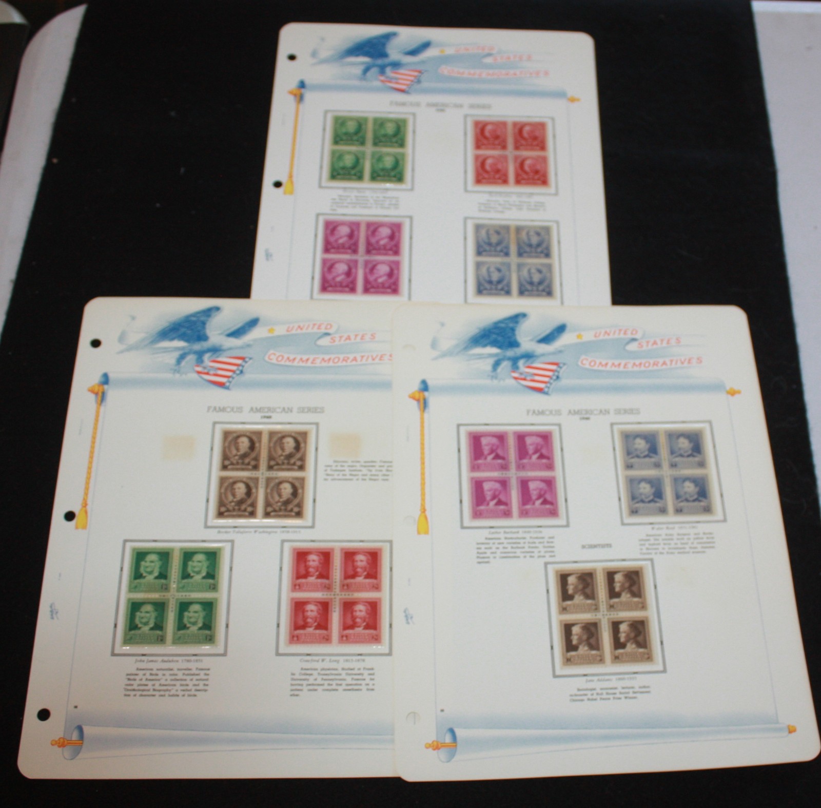 1940 - 35 MNH BLOCKS OF 4 - SC# 859-893 - FAMOUS AMERICAN SERIES