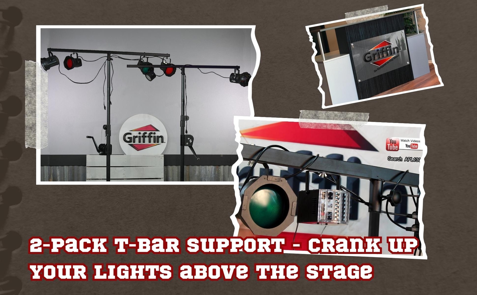T-Bar Support Cross Bar Mount for DJ Lighting Tripod Stands - 2 Pack by GRIFFIN