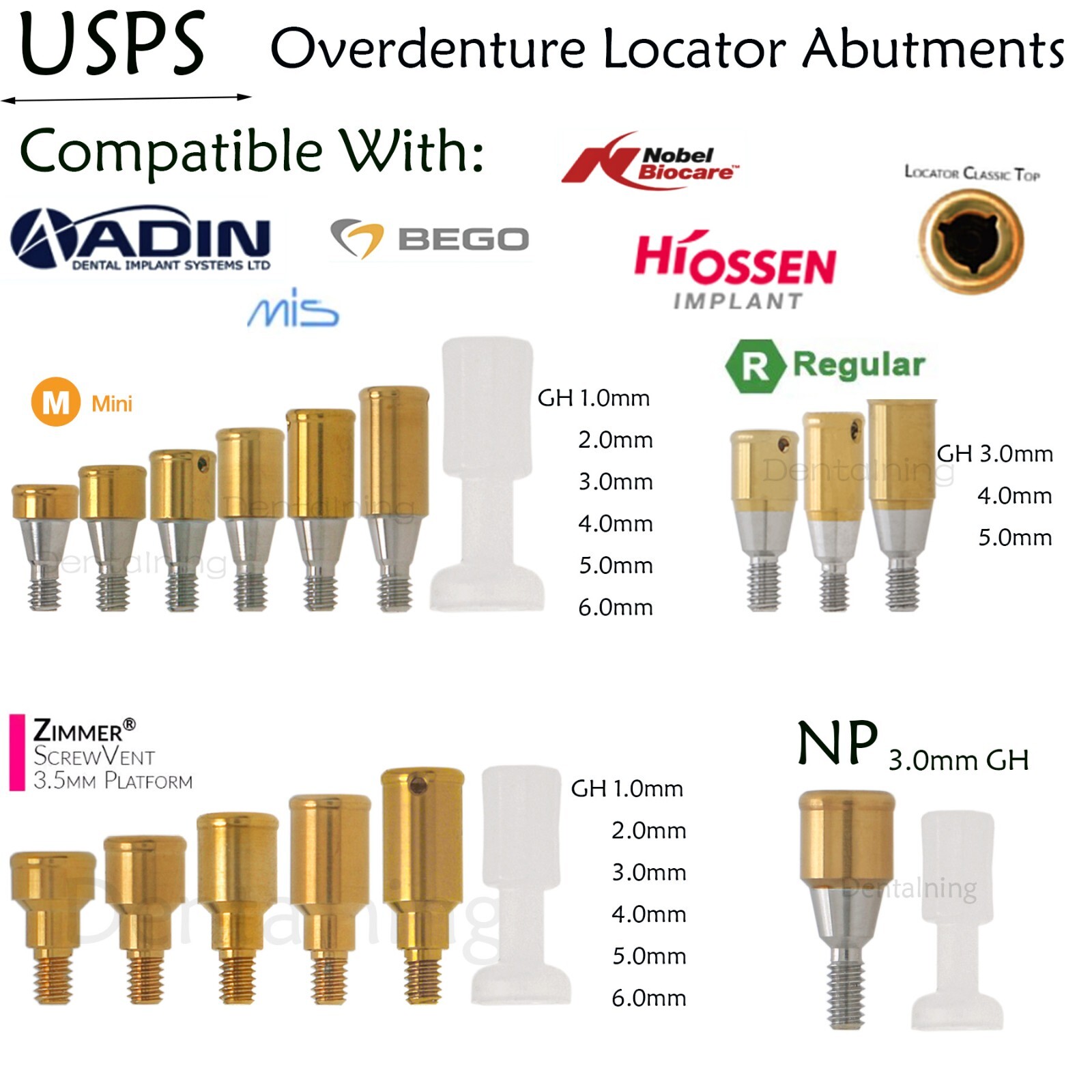 US Dental Attachment Locator Abutment for Hiossen/Zimmer/Nobel Biocare/Bego/Mis