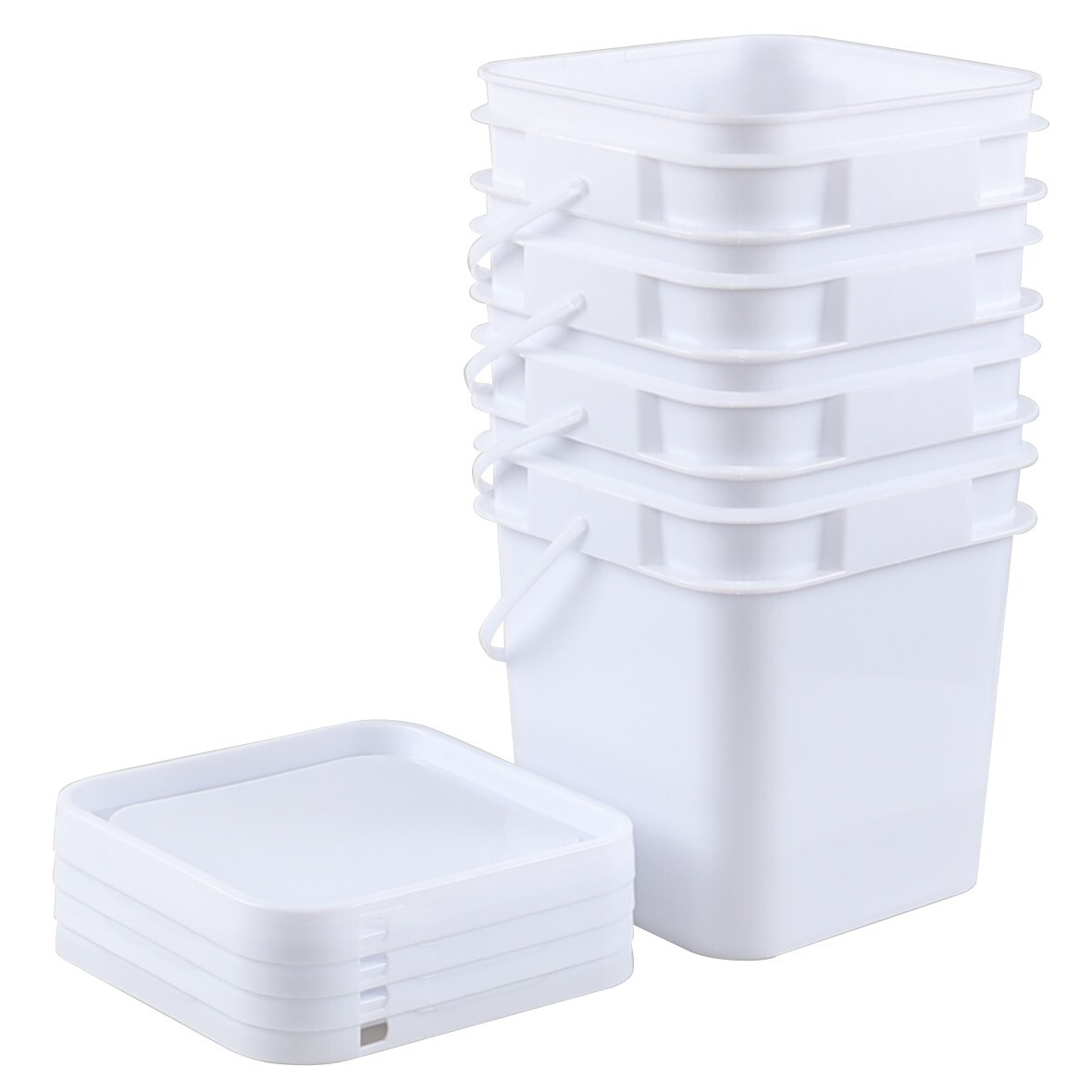 4-Pack 3 Gallon Square Food Grade Plastic Bucket Pail with Sealed Lid and Handle